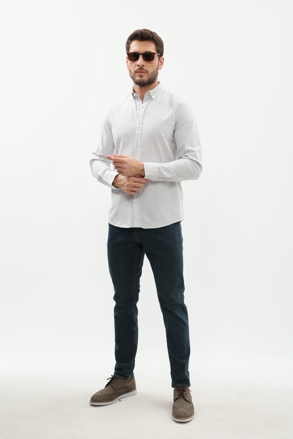 SHIRTSPRO Striped Regular Fit Shirt - Button-Down Collar - Khaki