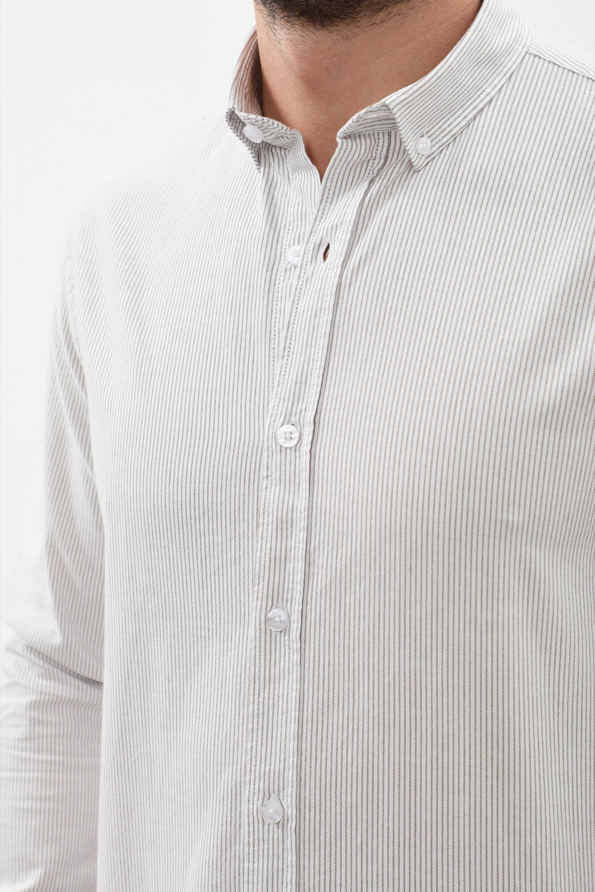 SHIRTSPRO Striped Regular Fit Shirt - Button-Down Collar - Khaki