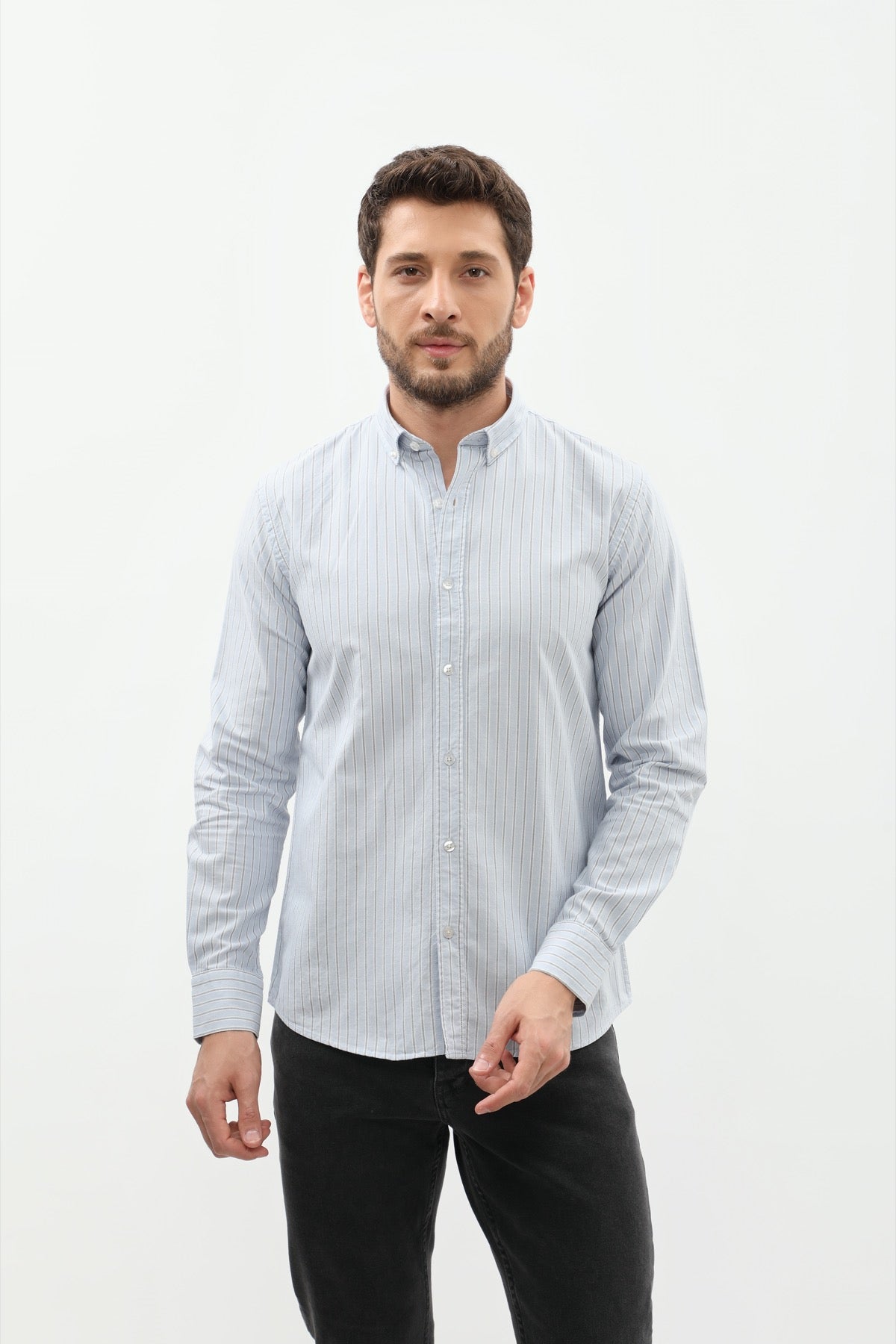SHIRTSPRO Striped Regular Fit Shirt - Button-Down Collar - Baby Blue