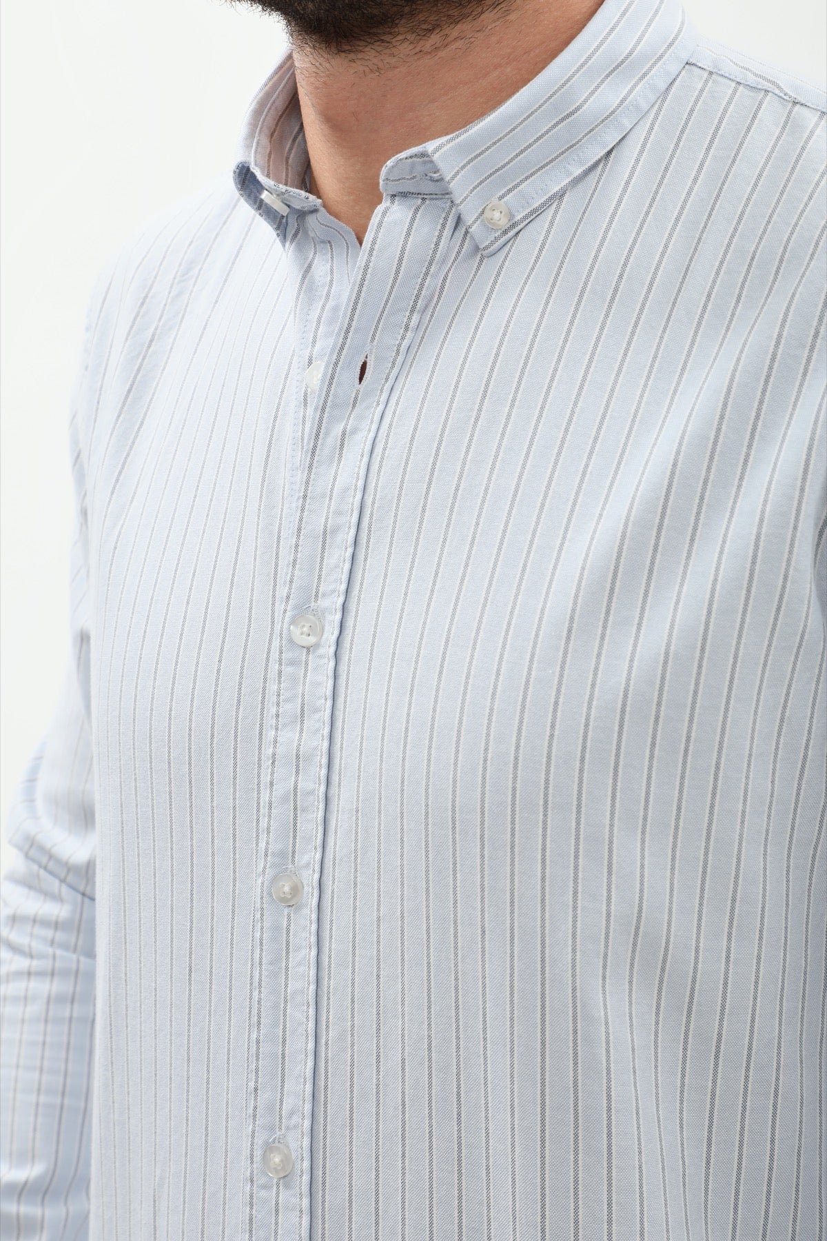 SHIRTSPRO Striped Regular Fit Shirt - Button-Down Collar - Baby Blue