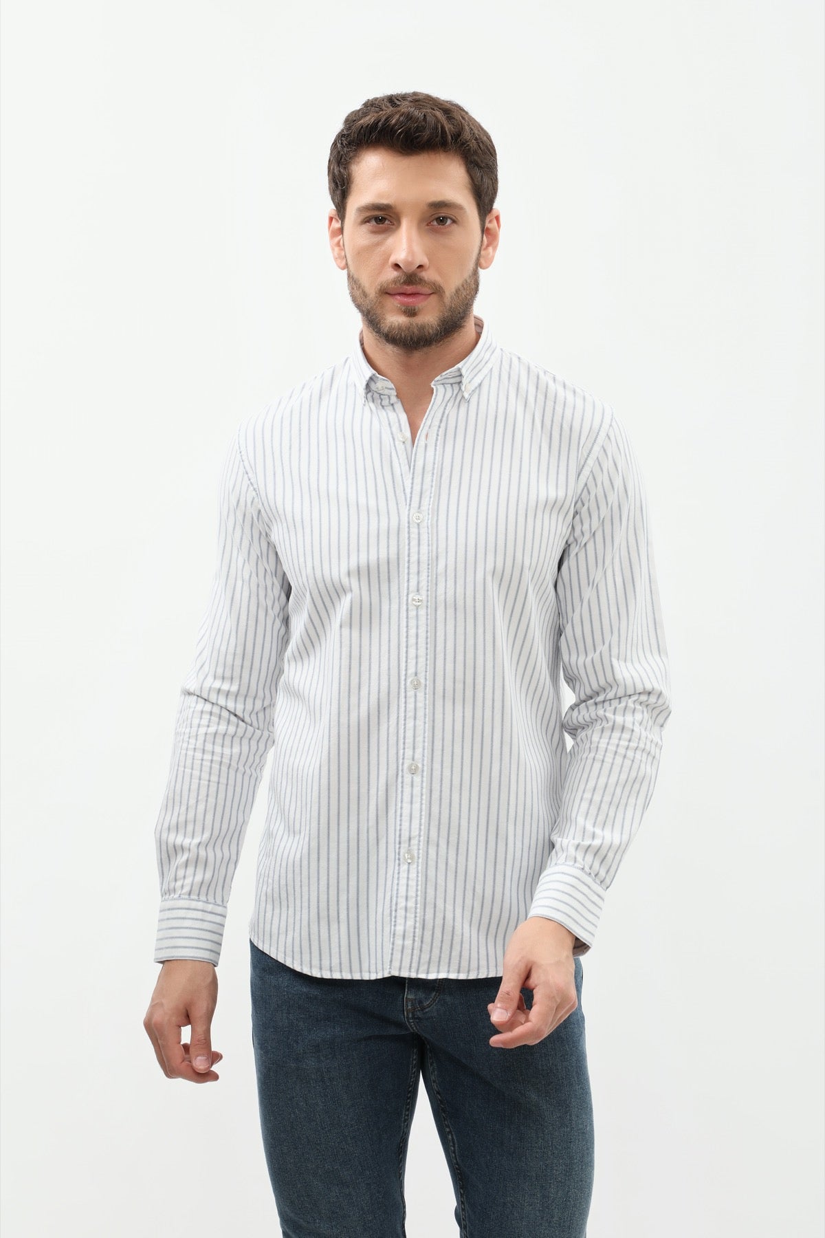 SHIRTSPRO Striped Regular Fit Shirt - Button-Down Collar - White