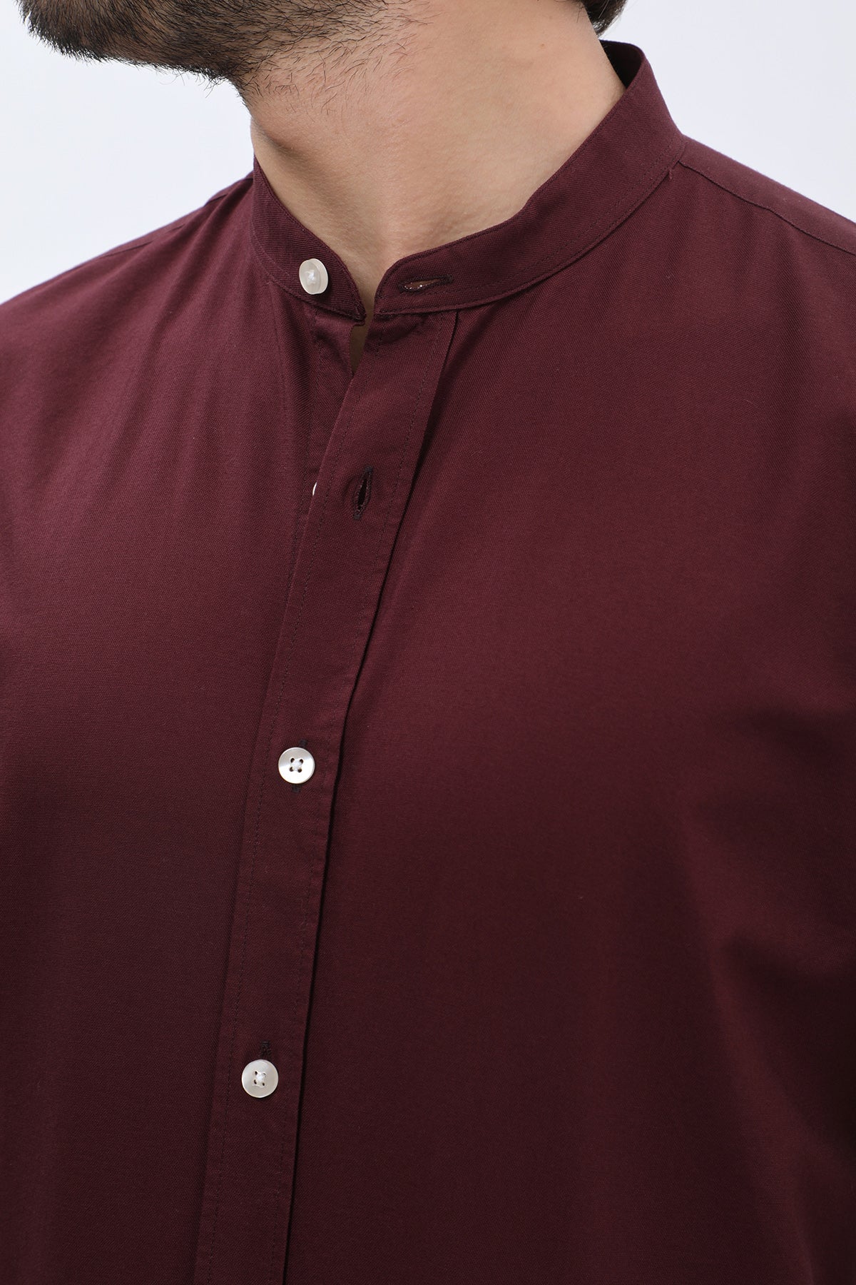 SHIRTSPRO Oxford Regular Fit Short Sleeve Shirt - Mao Collar - Dark Bordeaux