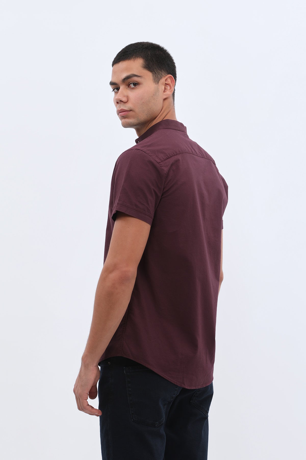 SHIRTSPRO Oxford Regular Fit Short Sleeve Shirt - Mao Collar - Purple