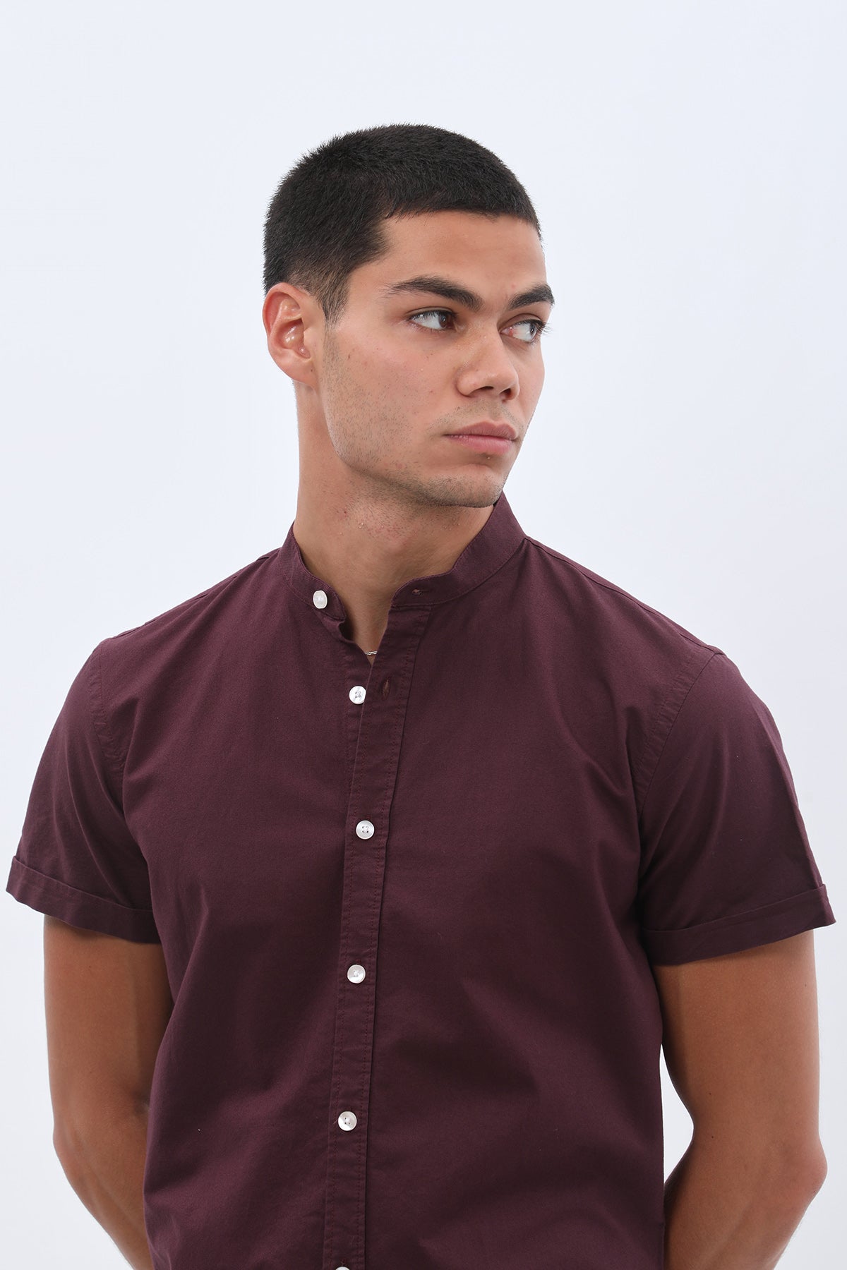 SHIRTSPRO Oxford Regular Fit Short Sleeve Shirt - Mao Collar - Purple