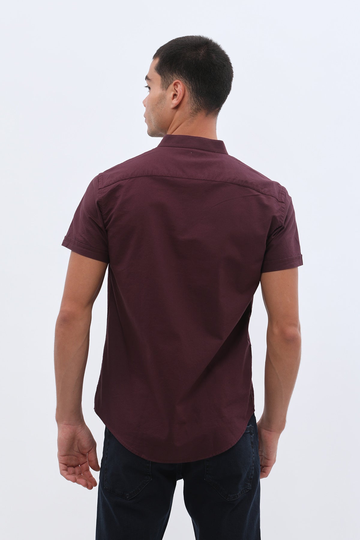 SHIRTSPRO Oxford Regular Fit Short Sleeve Shirt - Mao Collar - Purple