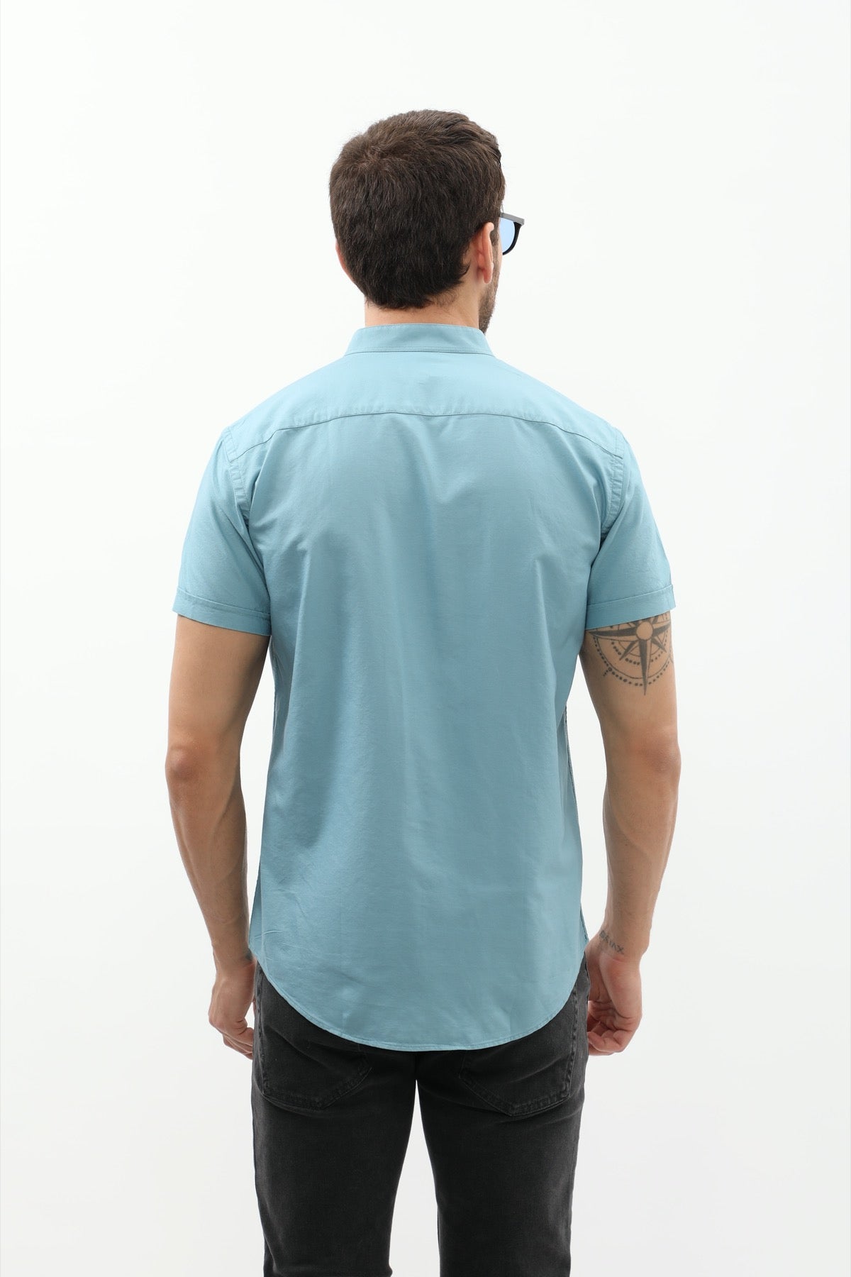 SHIRTSPRO Oxford Regular Fit Short Sleeve Shirt - Mao Collar - Adriatic