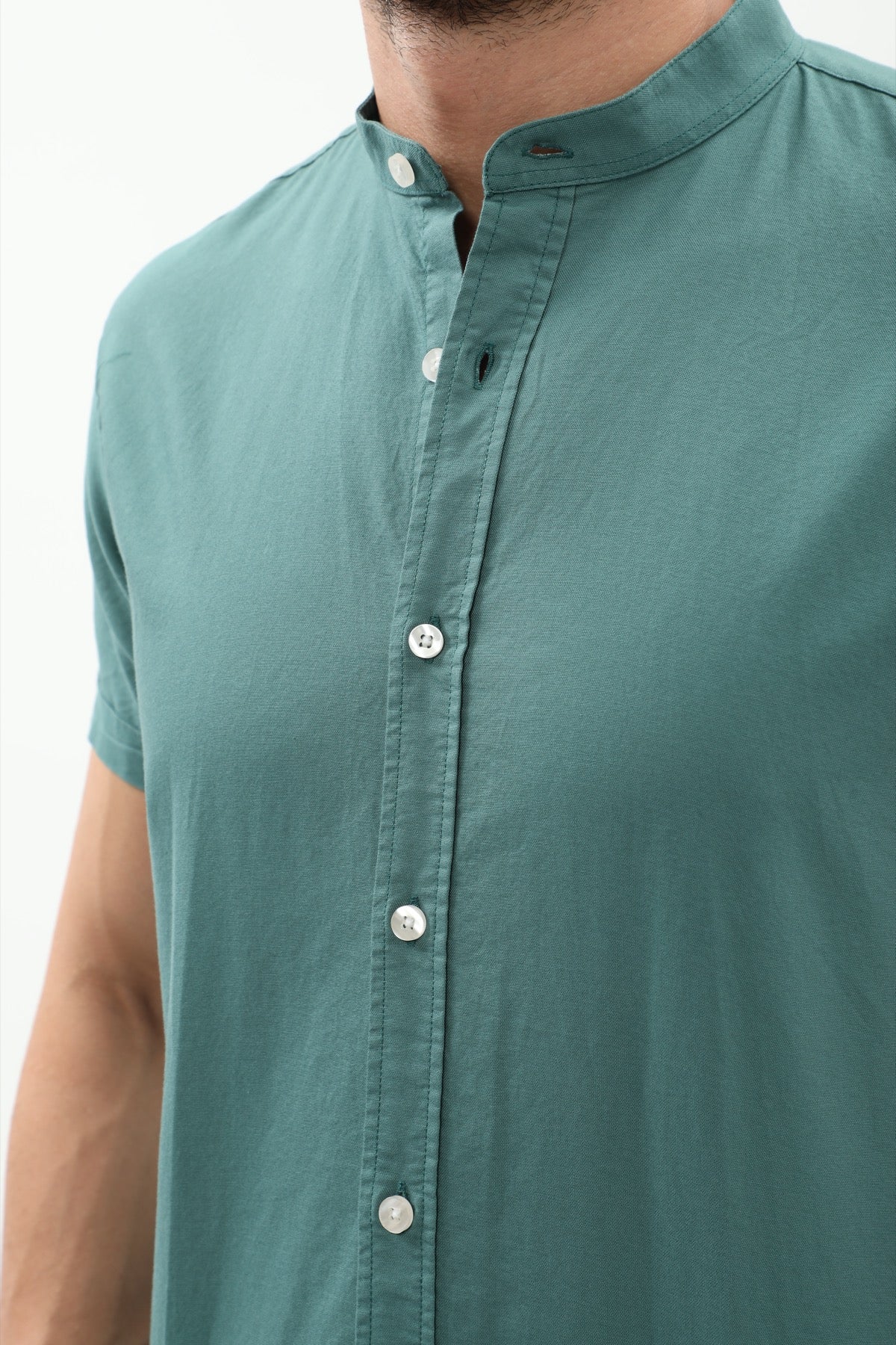 SHIRTSPRO Oxford Regular Fit Short Sleeve Shirt - Mao Collar - Antique Green