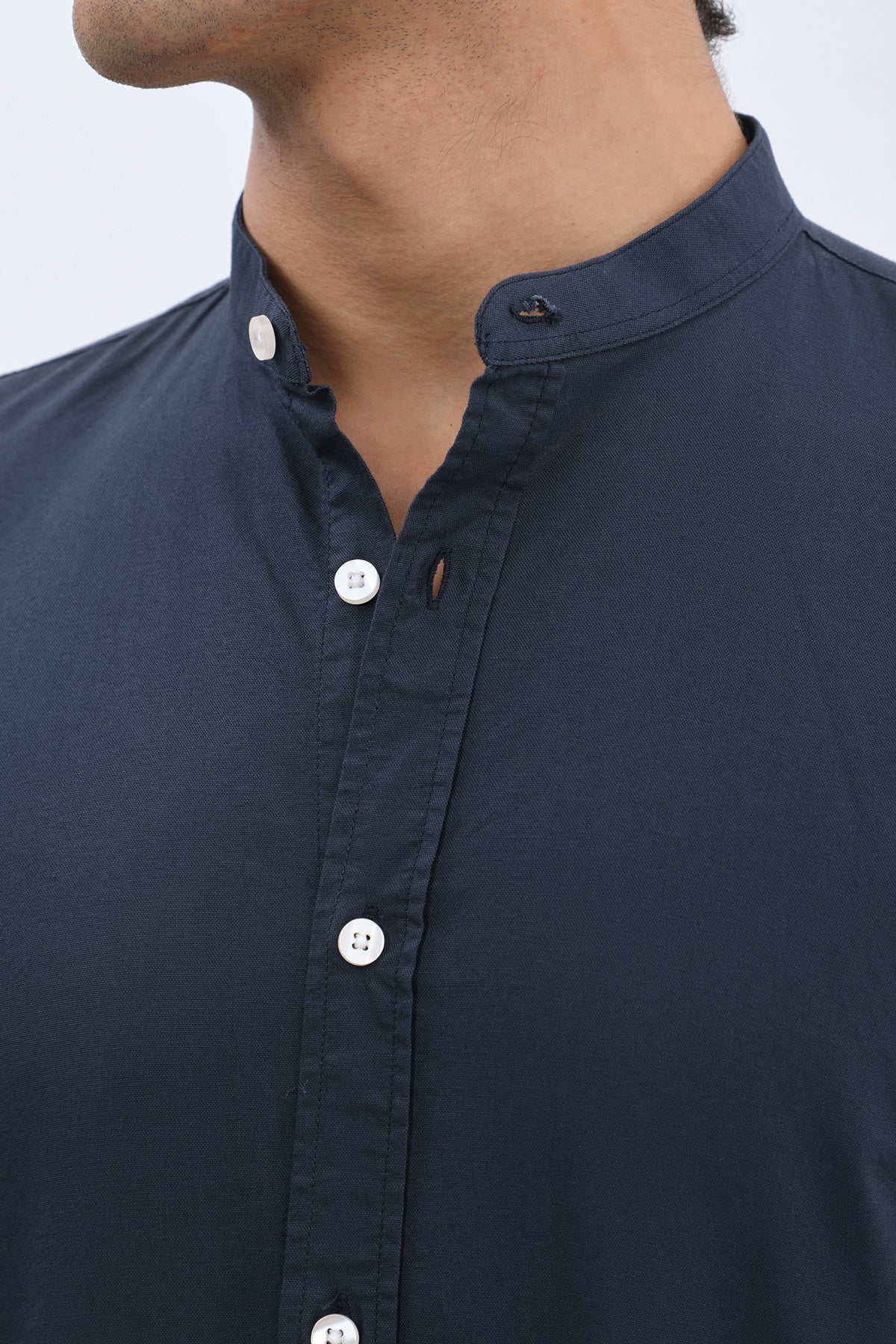 SHIRTSPRO Oxford Regular Fit Short Sleeve Shirt - Mao Collar - Blue Berry