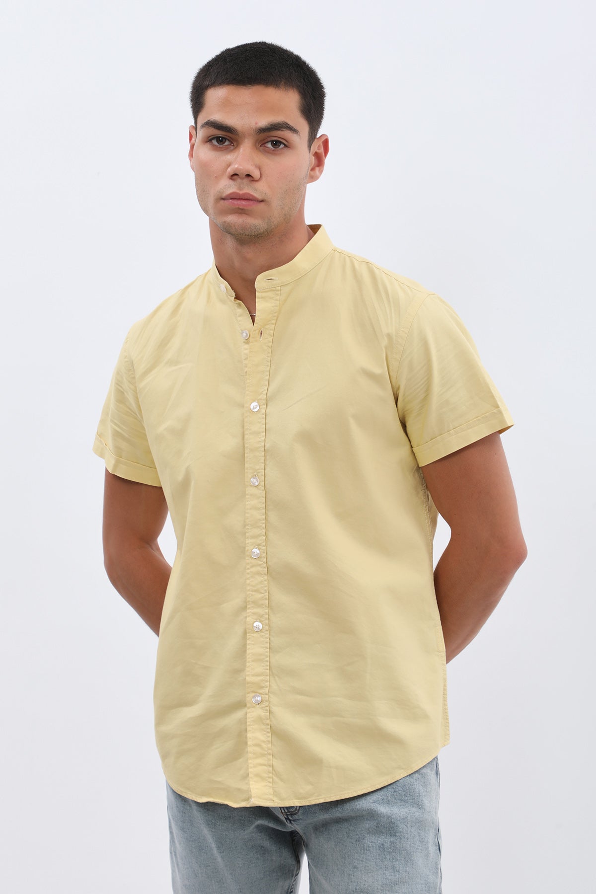 SHIRTSPRO Oxford Regular Fit Short Sleeve Shirt - Mao Collar - Cocoon