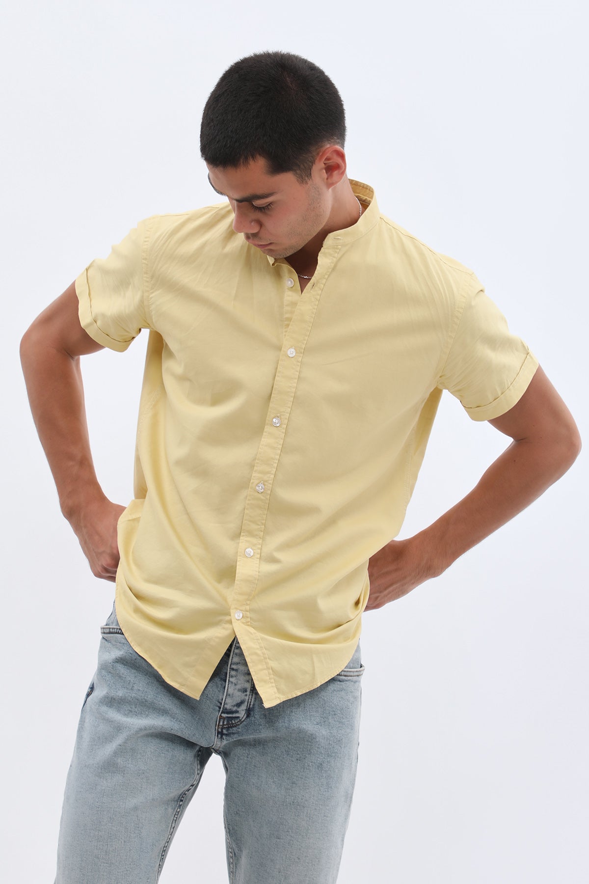 SHIRTSPRO Oxford Regular Fit Short Sleeve Shirt - Mao Collar - Cocoon