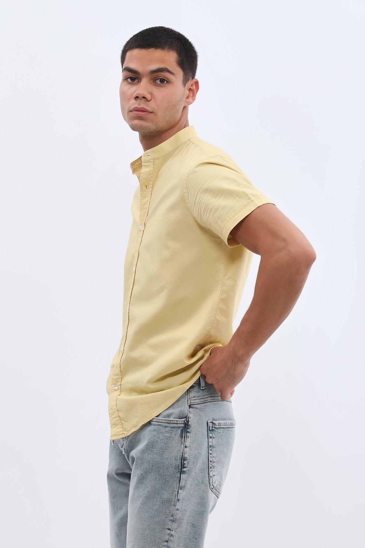 SHIRTSPRO Oxford Regular Fit Short Sleeve Shirt - Mao Collar - Cocoon