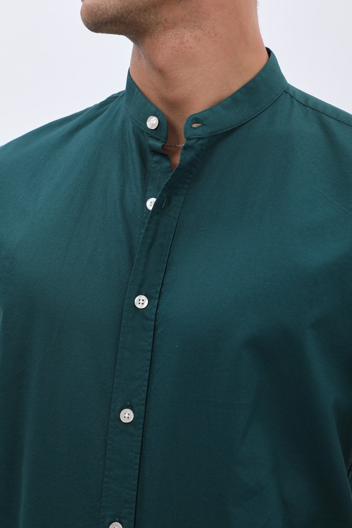 SHIRTSPRO Oxford Regular Fit Short Sleeve Shirt - Mao Collar - Deep Teal