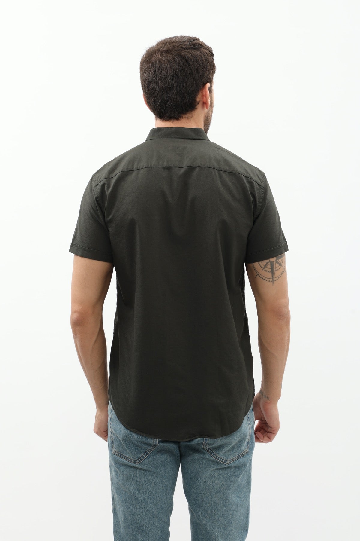 SHIRTSPRO Oxford Regular Fit Short Sleeve Shirt - Mao Collar - Green