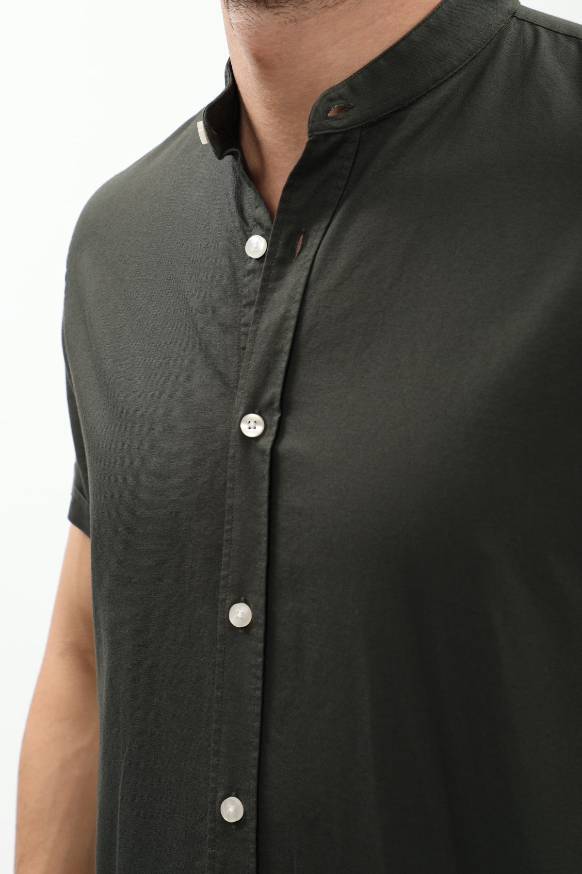 SHIRTSPRO Oxford Regular Fit Short Sleeve Shirt - Mao Collar - Green