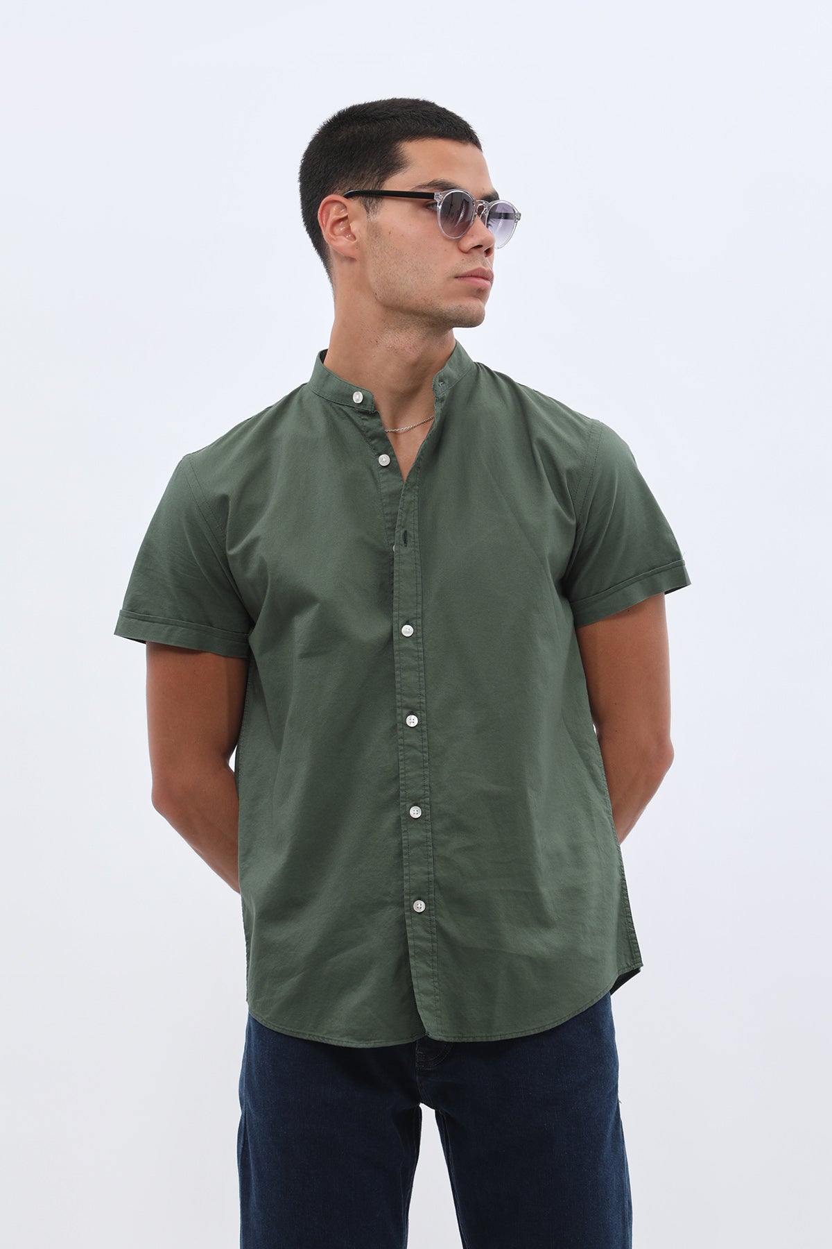 SHIRTSPRO Oxford Regular Fit Short Sleeve Shirt - Mao Collar - Mountain View