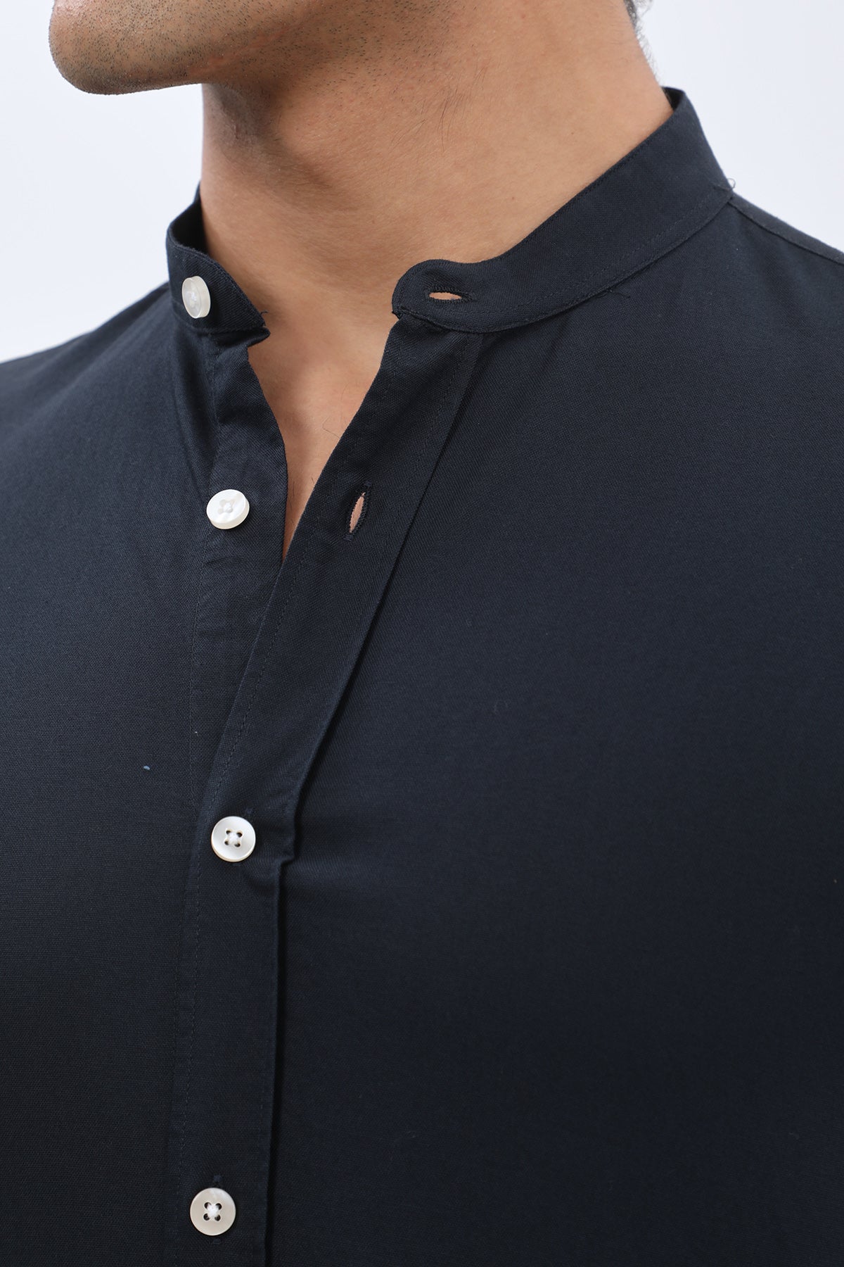 SHIRTSPRO Oxford Regular Fit Short Sleeve Shirt - Mao Collar - Navy