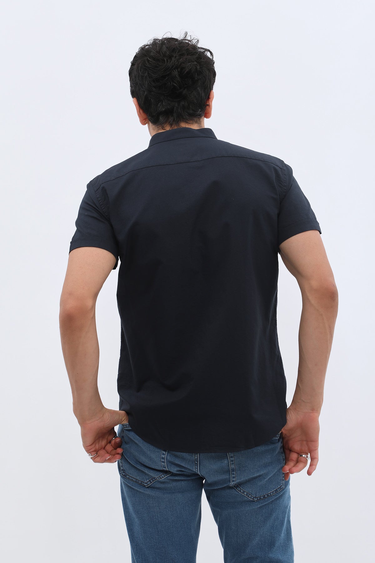 SHIRTSPRO Oxford Regular Fit Short Sleeve Shirt - Mao Collar - Navy