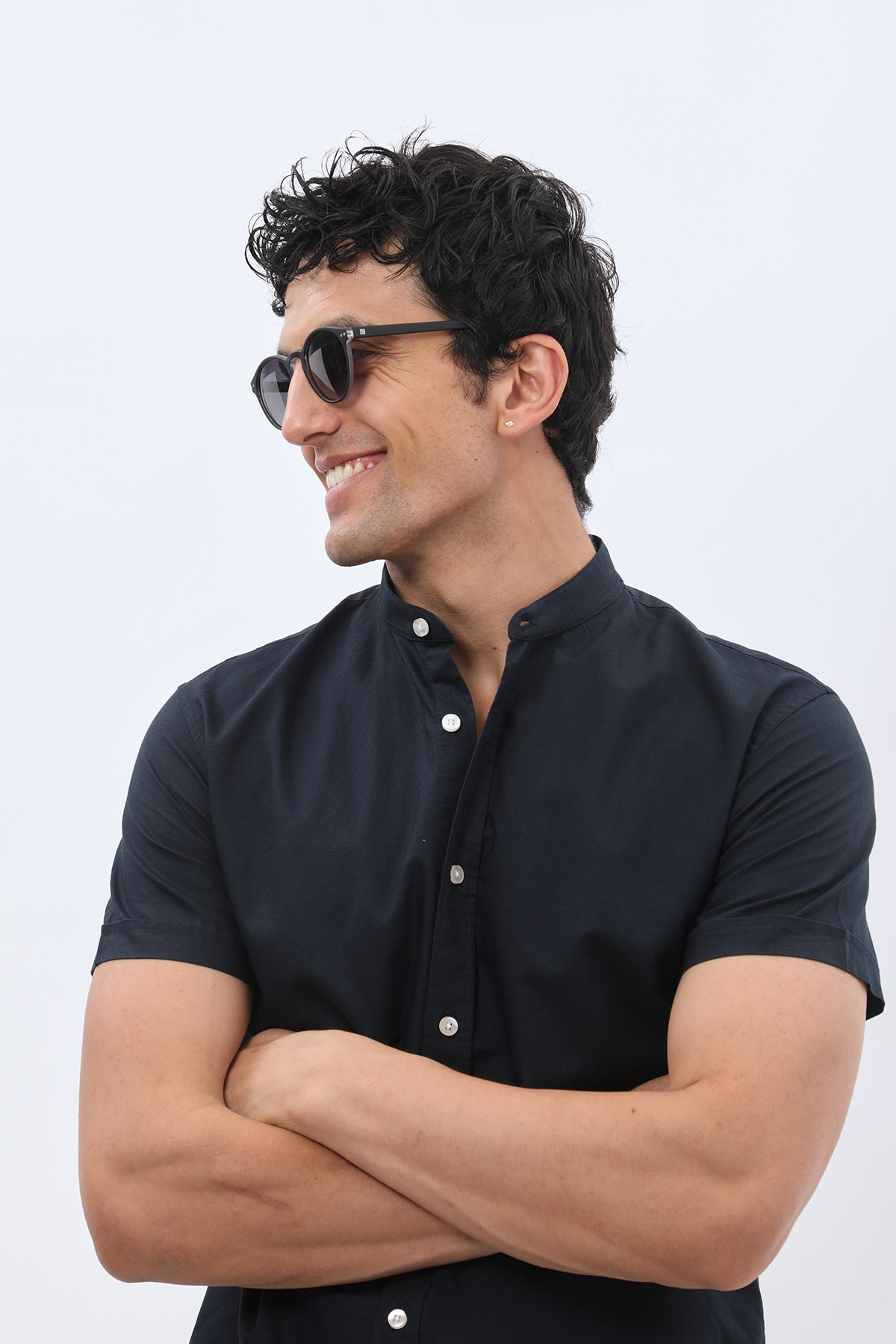 SHIRTSPRO Oxford Regular Fit Short Sleeve Shirt - Mao Collar - Navy