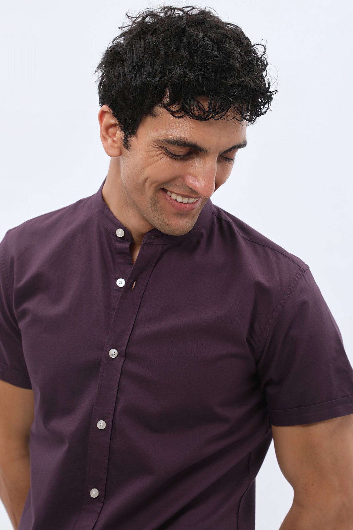 SHIRTSPRO Oxford Regular Fit Short Sleeve Shirt - Mao Collar - Night Shade