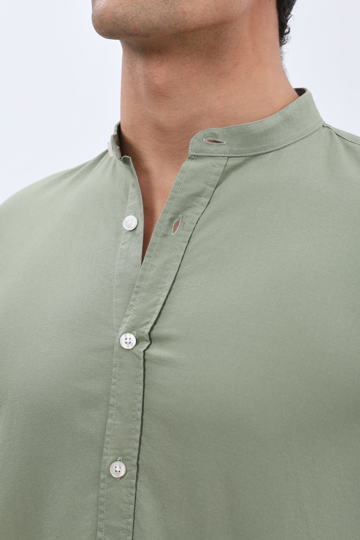 SHIRTSPRO Oxford Regular Fit Short Sleeve Shirt - Mao Collar - Oil Green