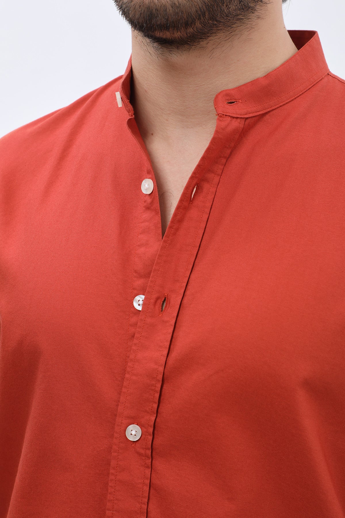 SHIRTSPRO Oxford Regular Fit Short Sleeve Shirt - Mao Collar - Picante