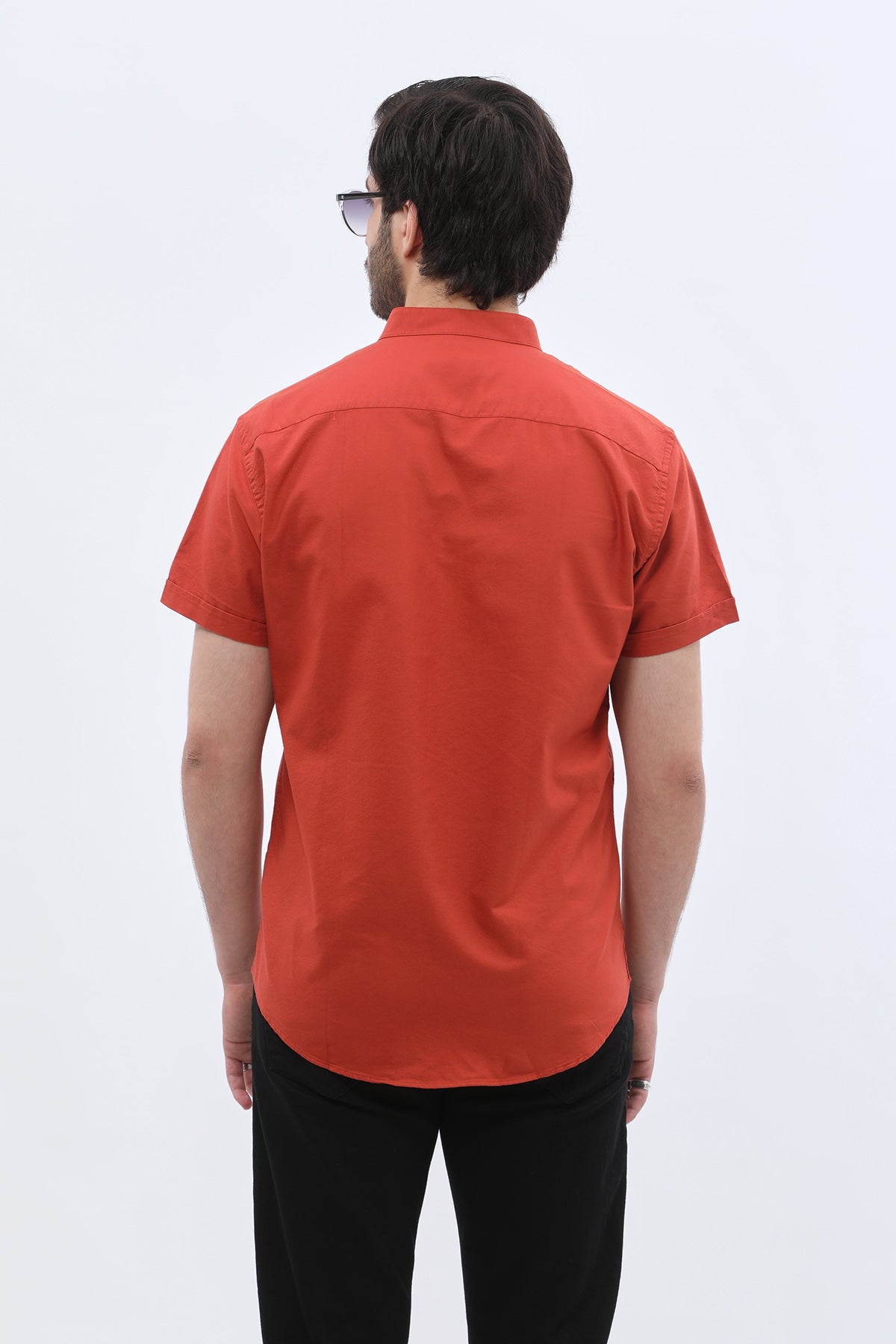 قميص أكسفورد بأكمام قصيرة وقبة ماندارين من SHIRTSPRO - لون برتقالي