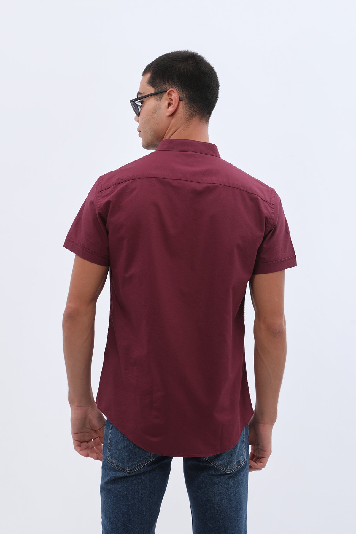 SHIRTSPRO Oxford Regular Fit Short Sleeve Shirt - Mao Collar - Potent Purple