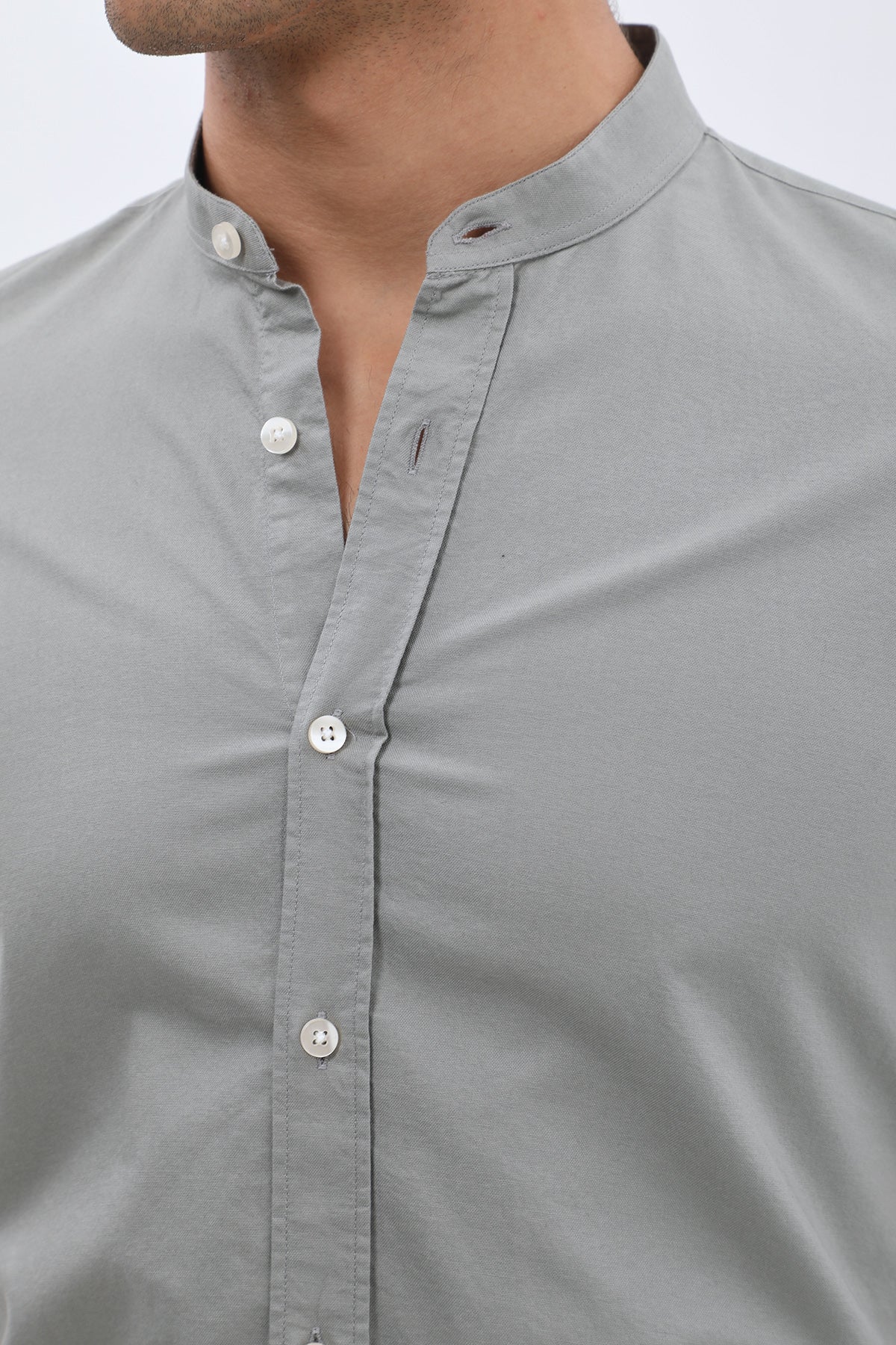 SHIRTSPRO Oxford Regular Fit Short Sleeve Shirt - Mao Collar - Wild Dove