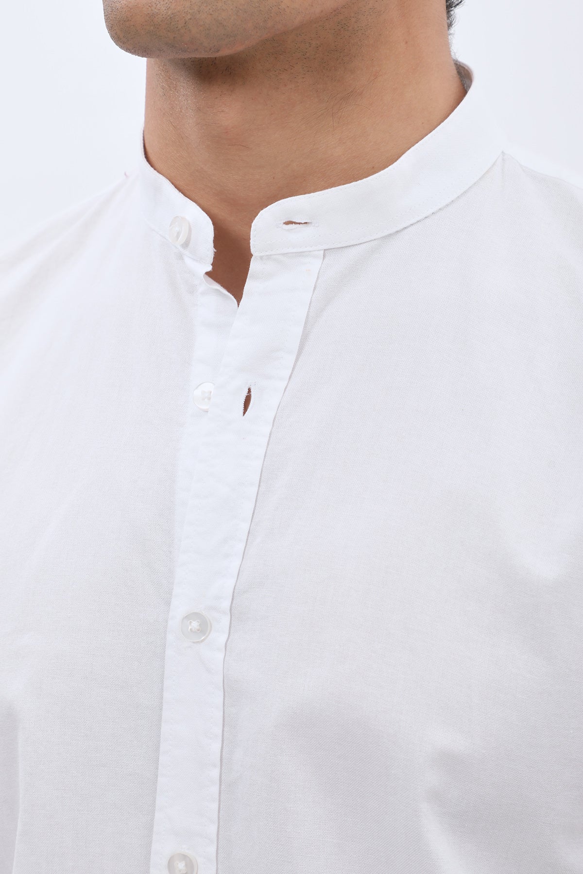 SHIRTSPRO Oxford Regular Fit Short Sleeve Shirt - Mao Collar - White