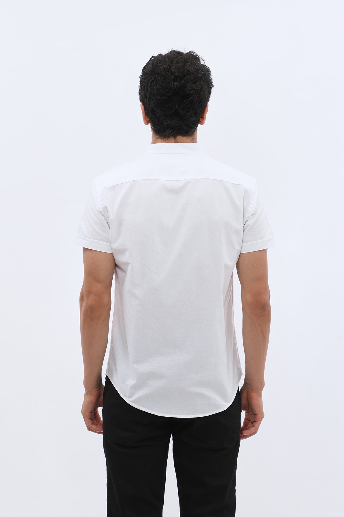 SHIRTSPRO Oxford Regular Fit Short Sleeve Shirt - Mao Collar - White