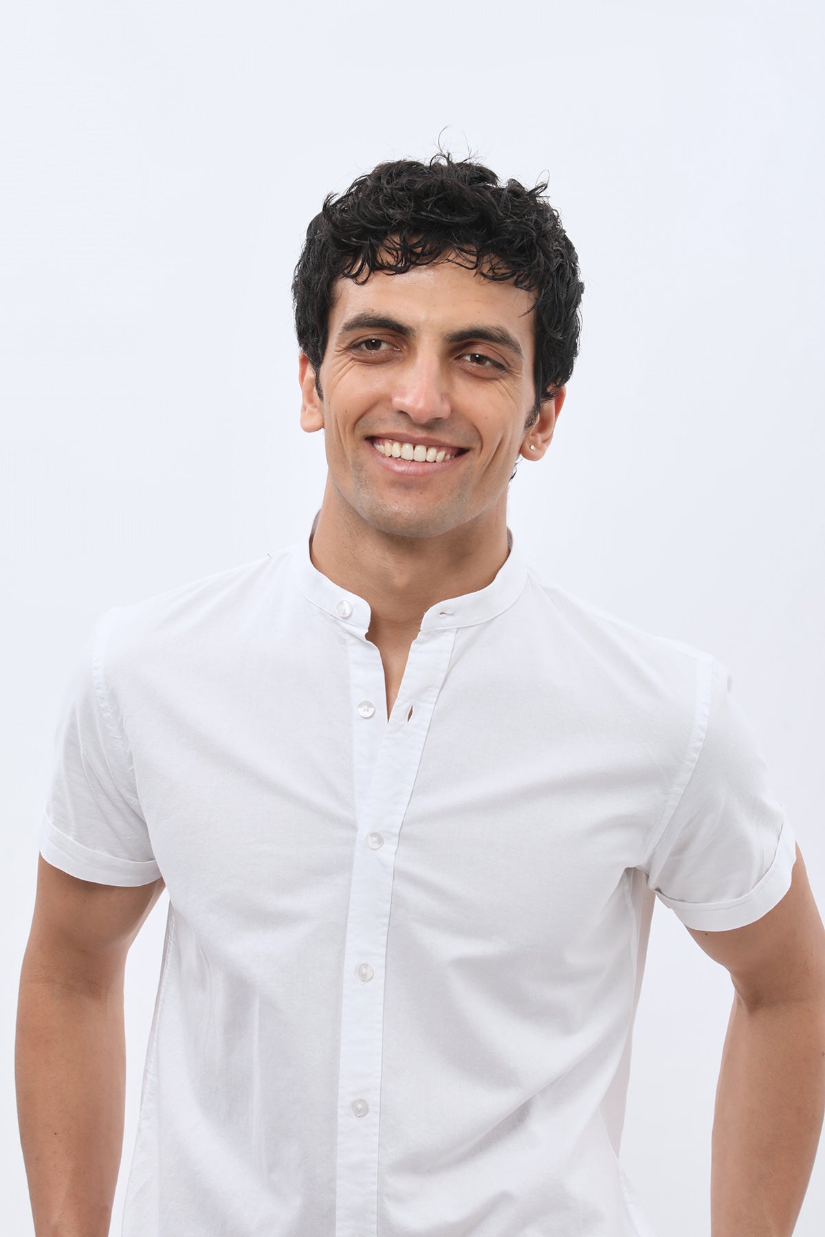 SHIRTSPRO Oxford Regular Fit Short Sleeve Shirt - Mao Collar - White