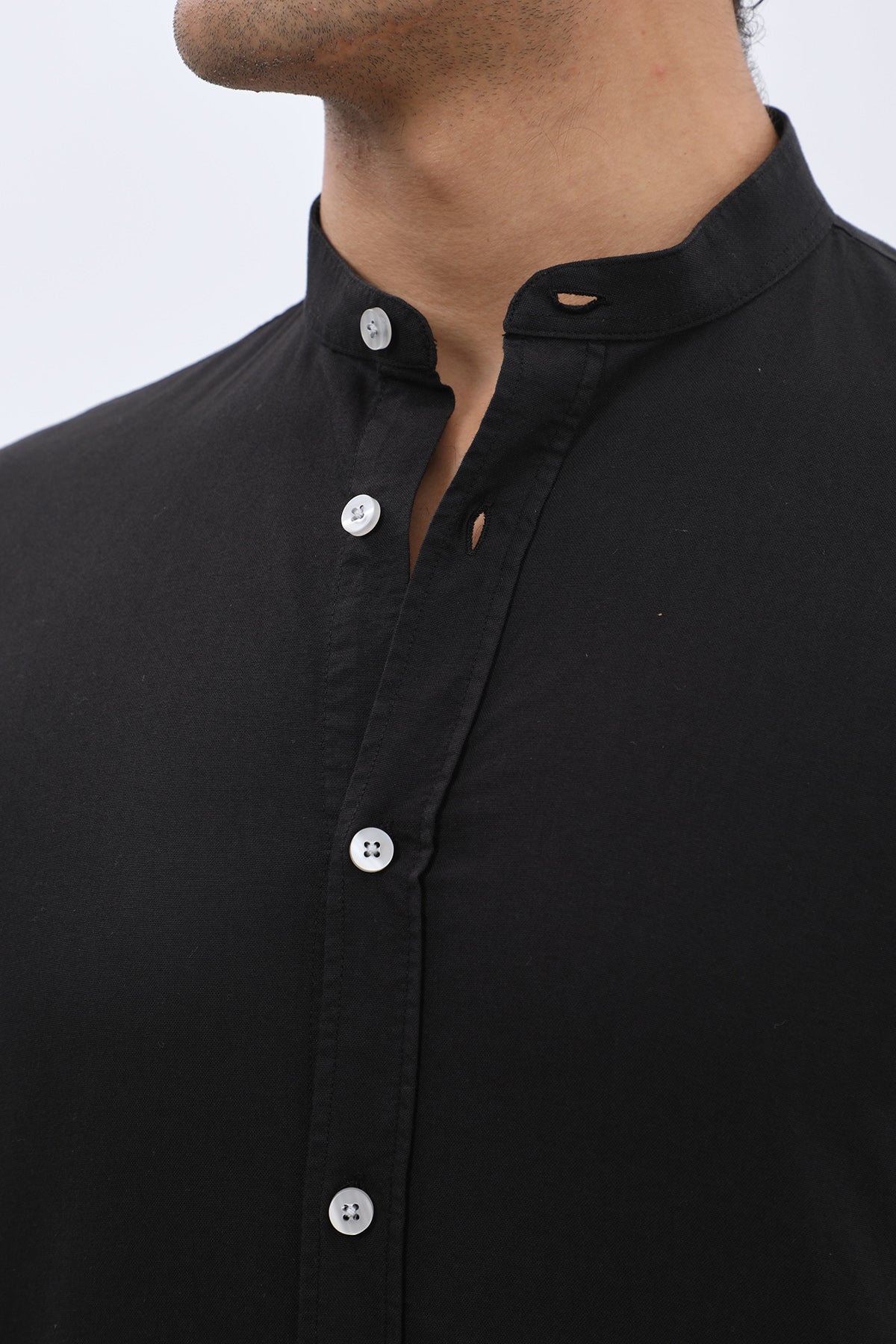 SHIRTSPRO Oxford Regular Fit Short Sleeve Shirt - Mao Collar - Black