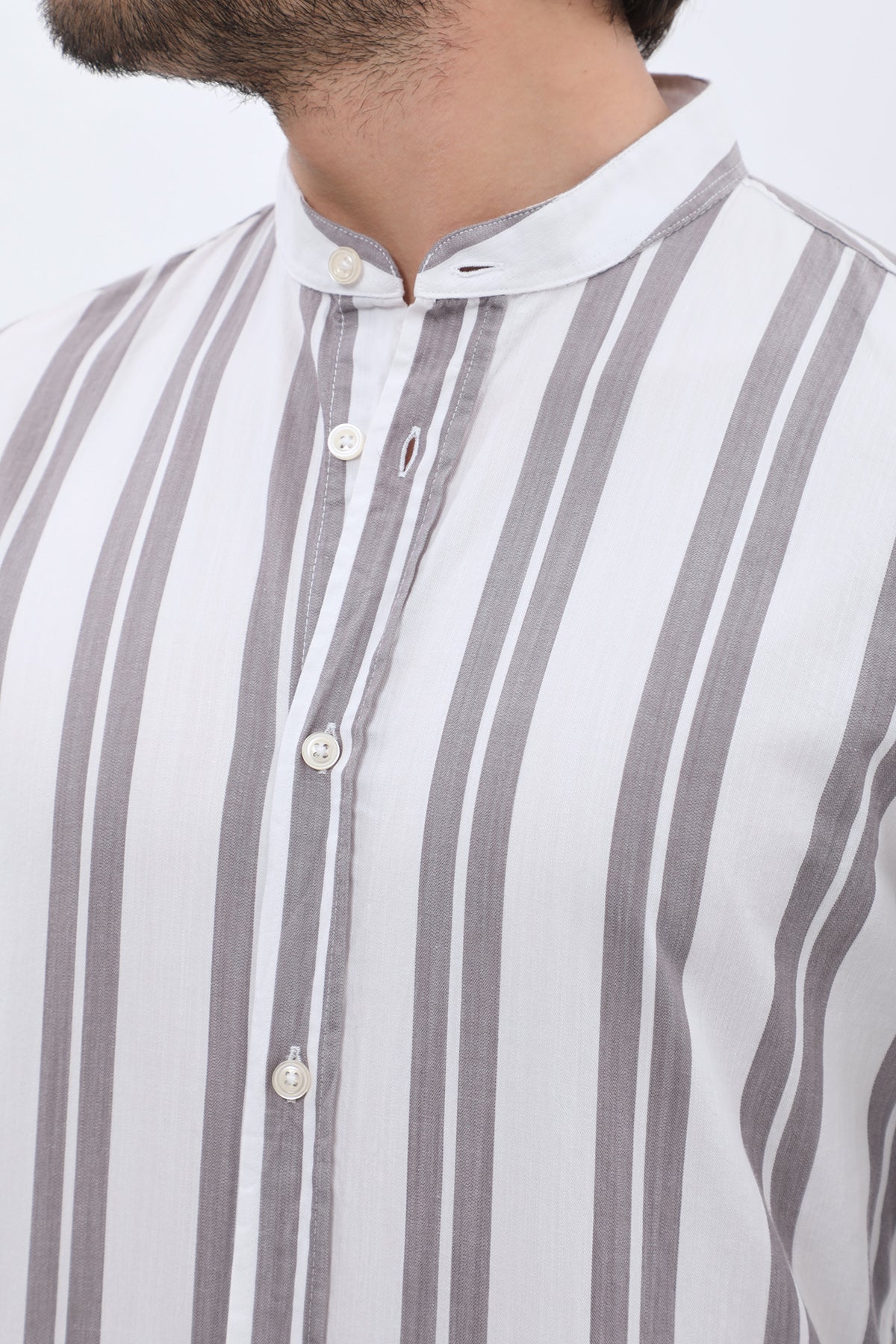 SHIRTSPRO Striped Oxford Regular Fit Shirt - Mao Collar - Grey