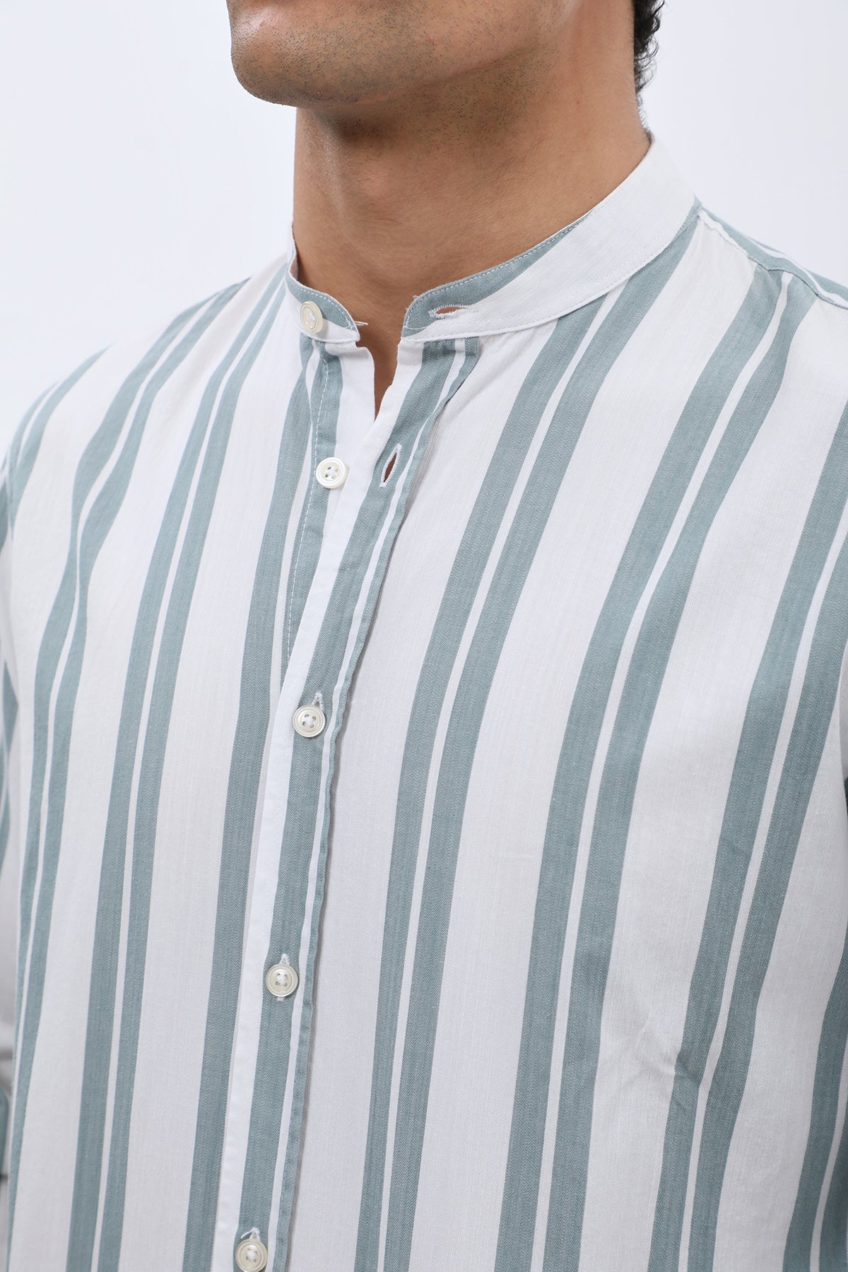 SHIRTSPRO Striped Oxford Regular Fit Shirt - Mao Collar - Petrol