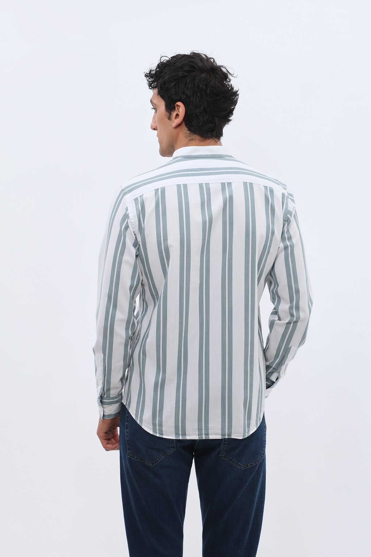 SHIRTSPRO Striped Oxford Regular Fit Shirt - Mao Collar - Petrol