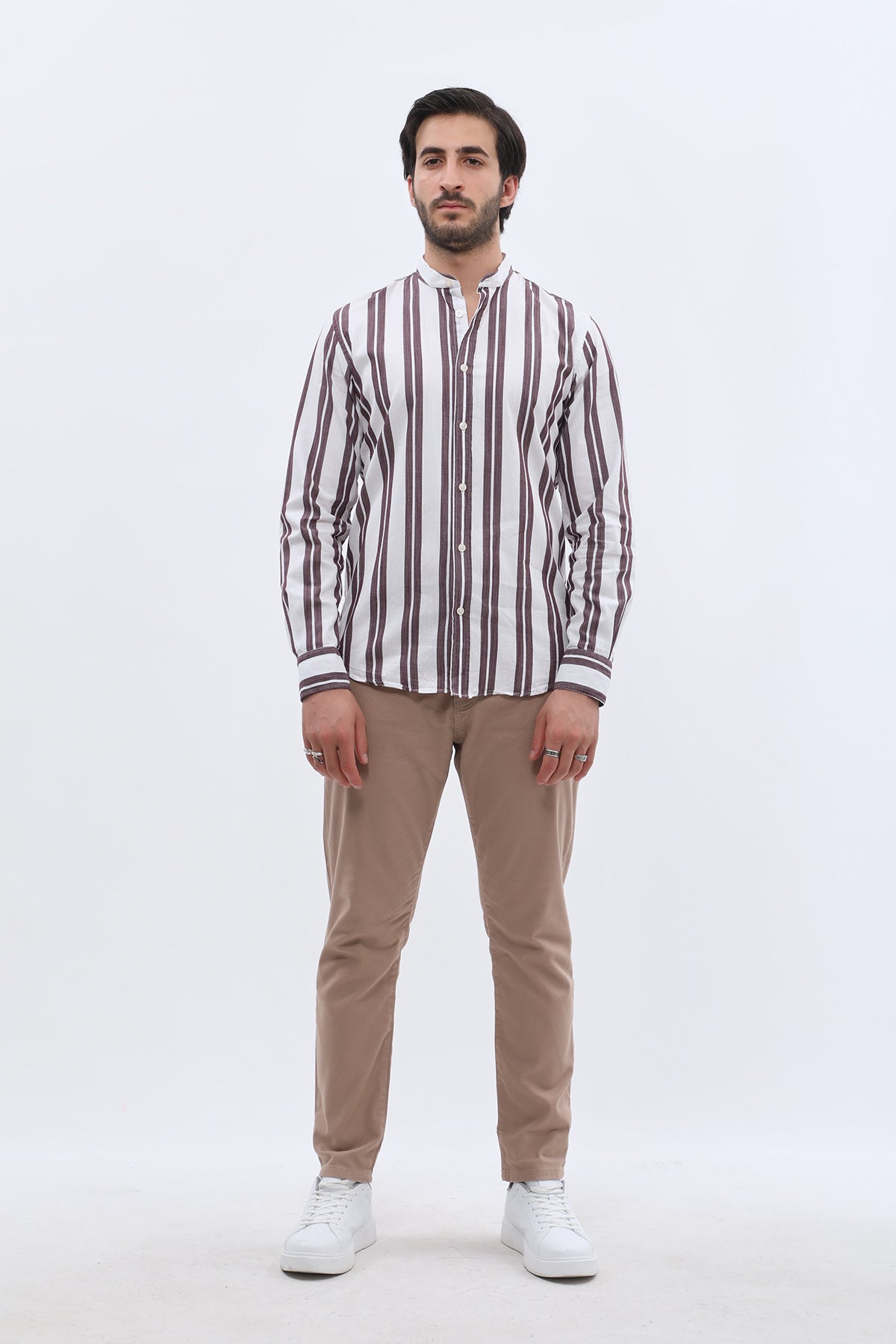 SHIRTSPRO Striped Oxford Regular Fit Shirt - Mao Collar - Purple