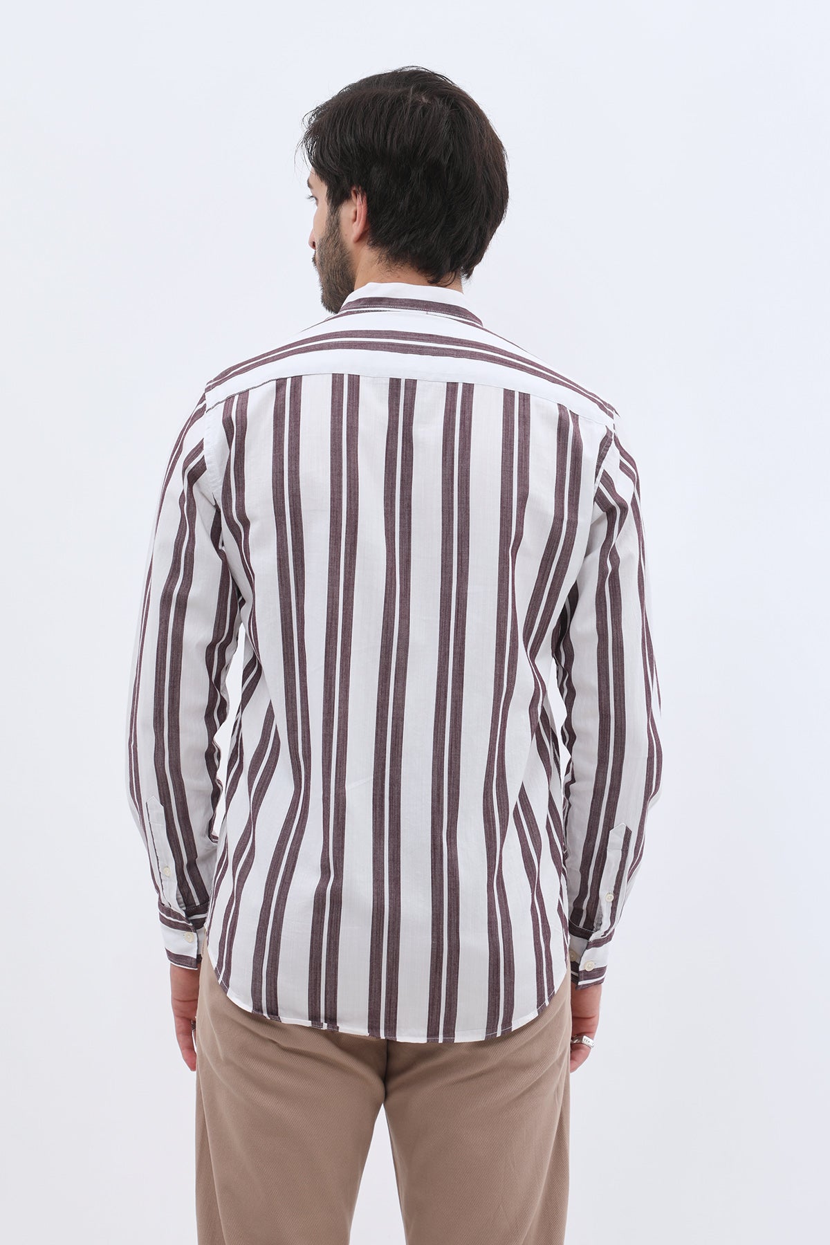 SHIRTSPRO Striped Oxford Regular Fit Shirt - Mao Collar - Purple