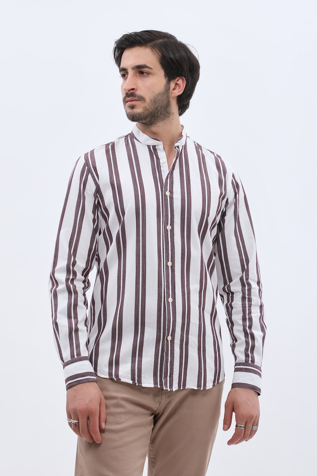 SHIRTSPRO Striped Oxford Regular Fit Shirt - Mao Collar - Purple