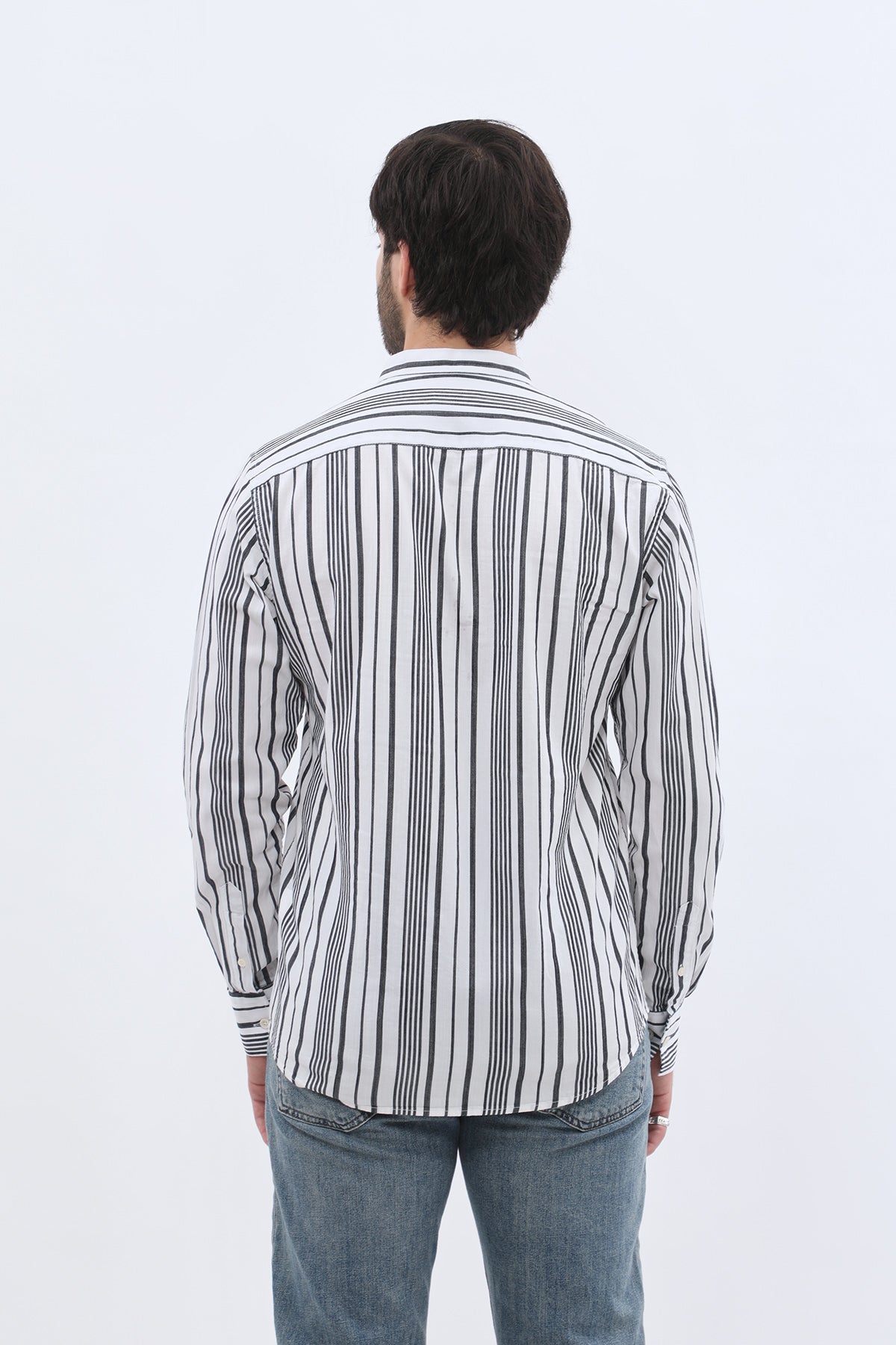 SHIRTSPRO Striped Oxford Regular Fit Shirt - Mao Collar - Black