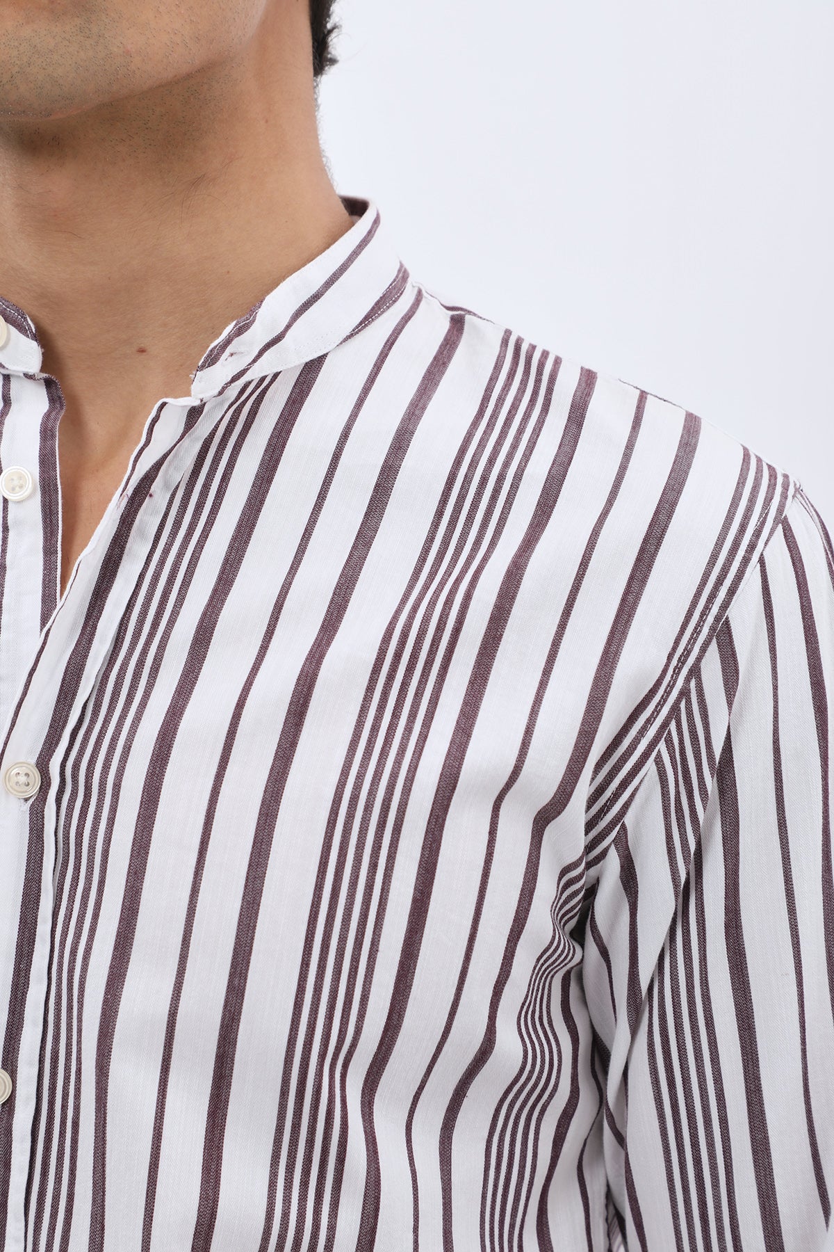 SHIRTSPRO Striped Oxford Regular Fit Shirt - Mao Collar - Purple