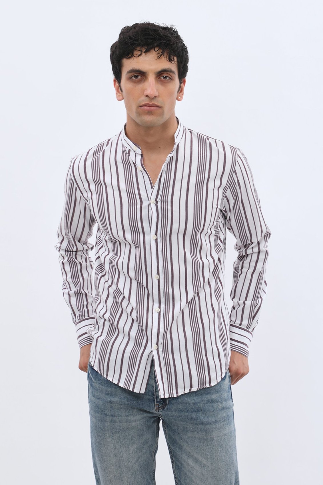 SHIRTSPRO Striped Oxford Regular Fit Shirt - Mao Collar - Purple