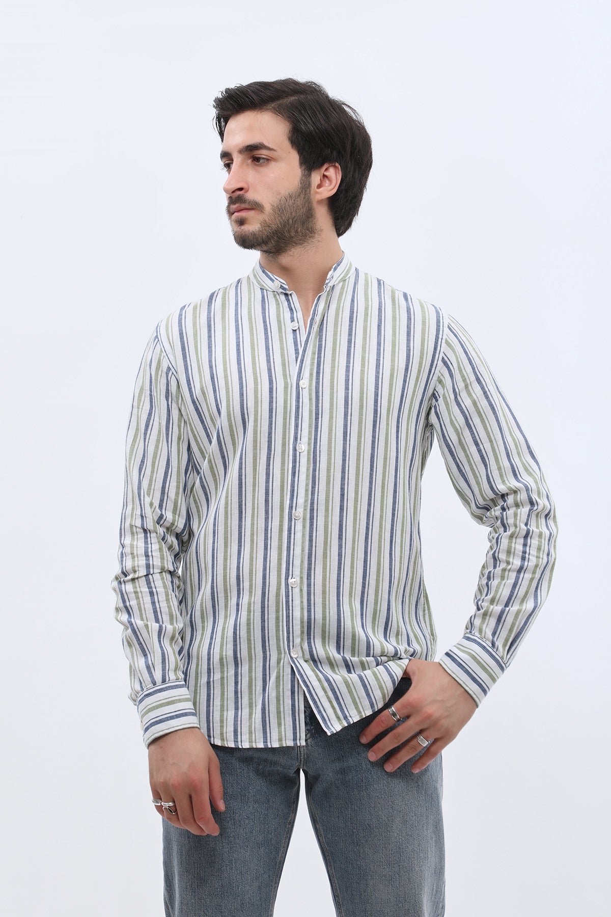 SHIRTSPRO Striped Regular Fit Shirt - Mao Collar - Blue