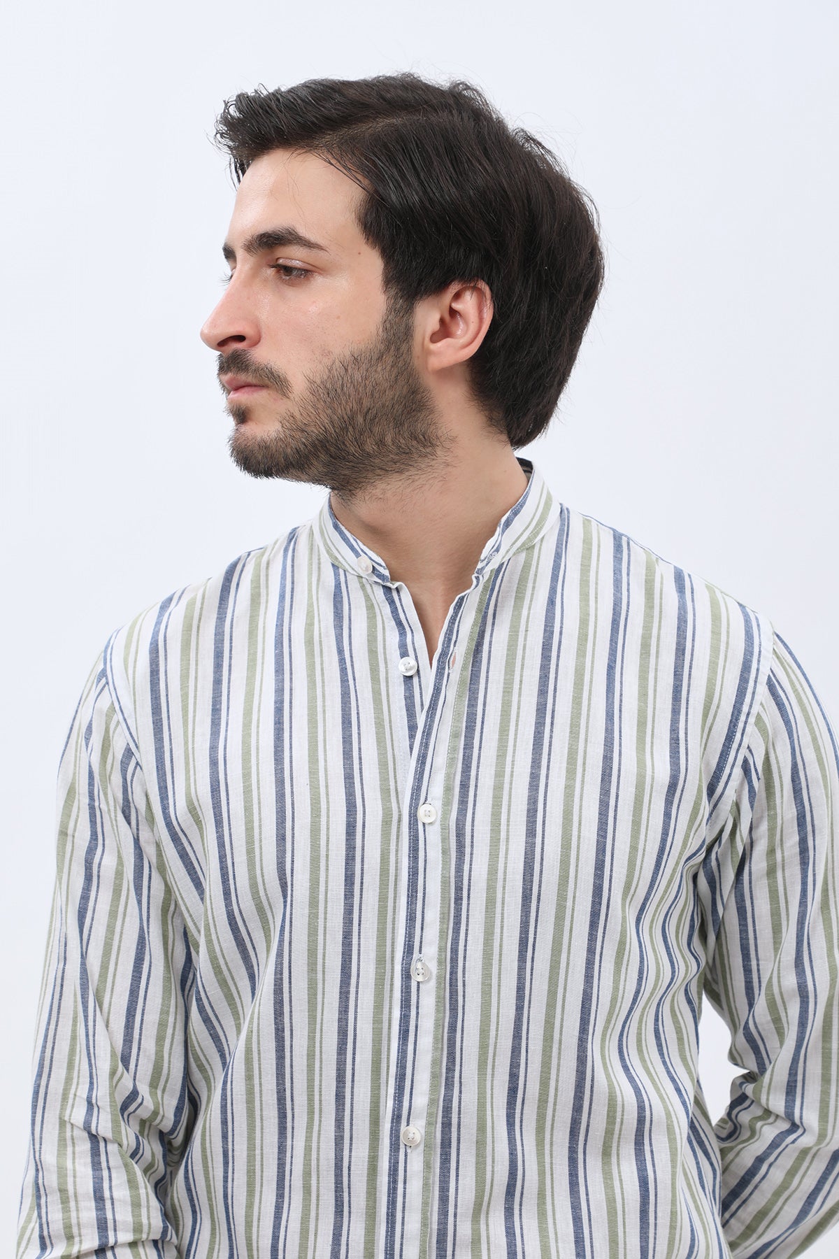 SHIRTSPRO Striped Regular Fit Shirt - Mao Collar - Blue