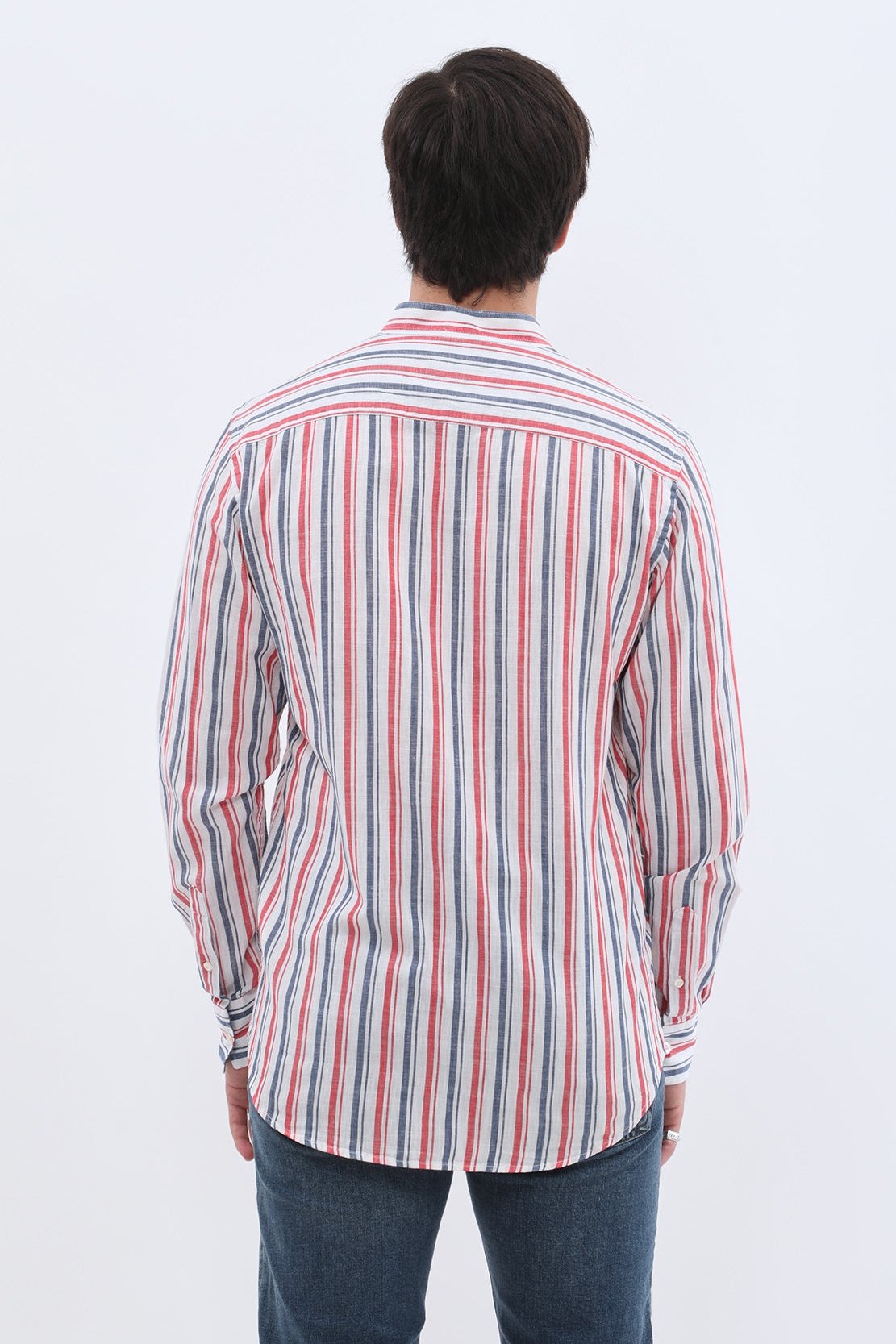 قميص مخطط بقبة ماندارين من SHIRTSPRO - لون أحمر 