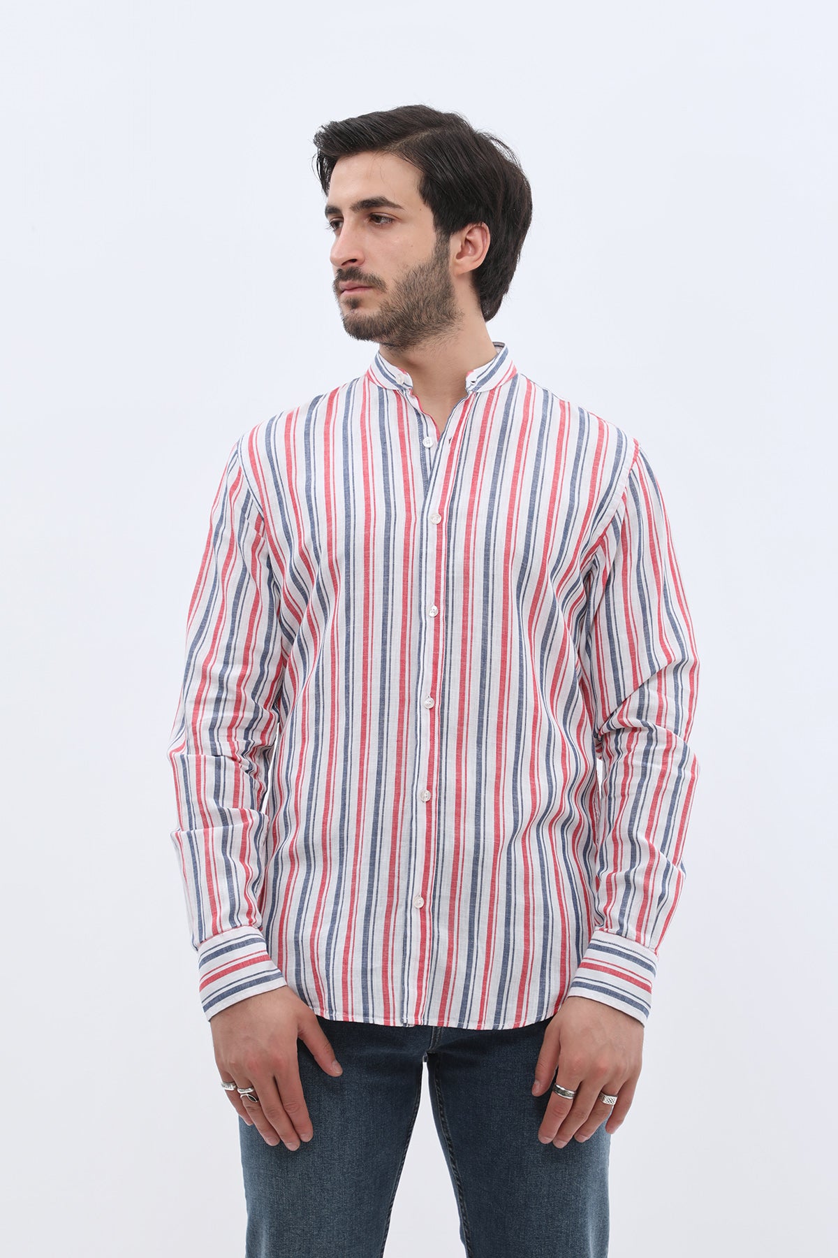 SHIRTSPRO Striped Regular Fit Shirt - Mao Collar - Red