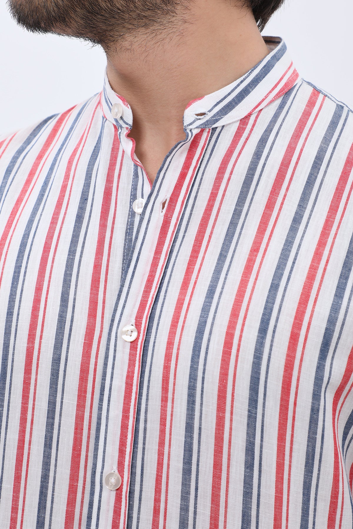 SHIRTSPRO Striped Regular Fit Shirt - Mao Collar - Red