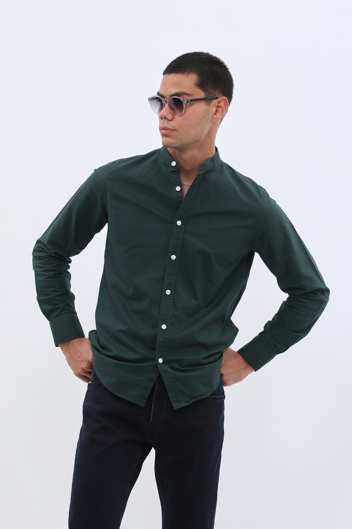 SHIRTSPRO Oxford Regular Fit Shirt - Mao Collar - Pine Grove