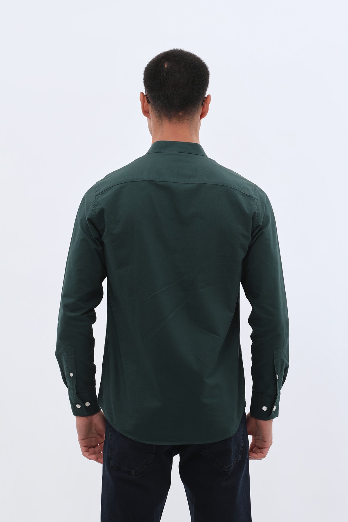 قميص أكسفورد بقبة ماندارين من SHIRTSPRO - لون أخضر صنوبري غامق