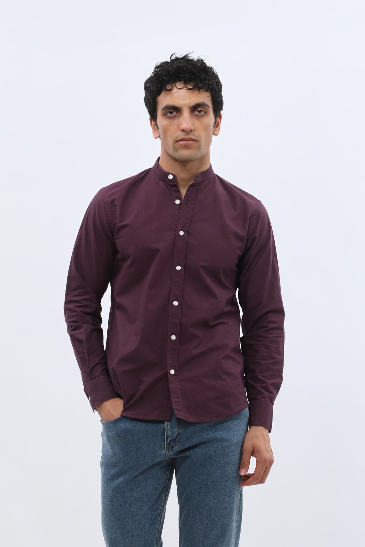 SHIRTSPRO Oxford Regular Fit Shirt - Mao Collar - Plum