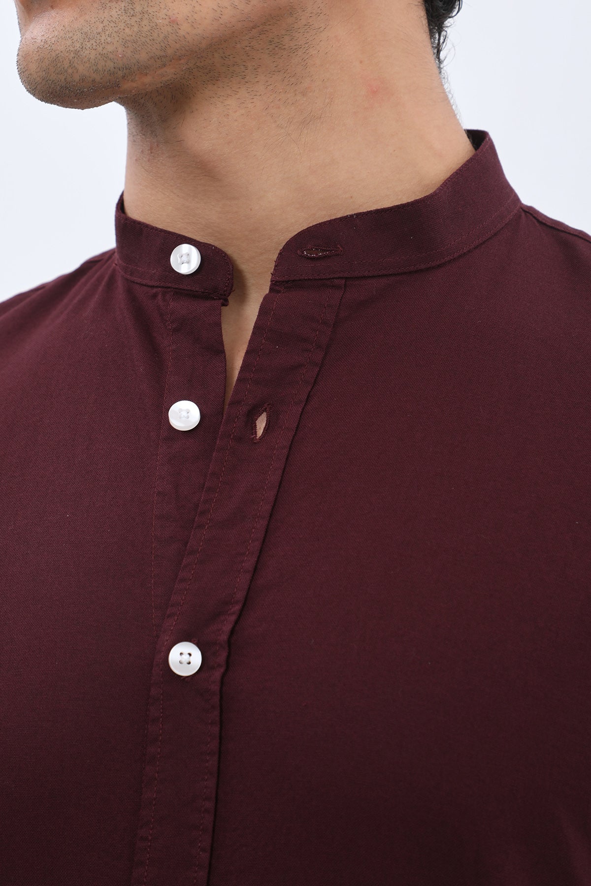 SHIRTSPRO Oxford Regular Fit Shirt - Mao Collar - Dark Bordeaux